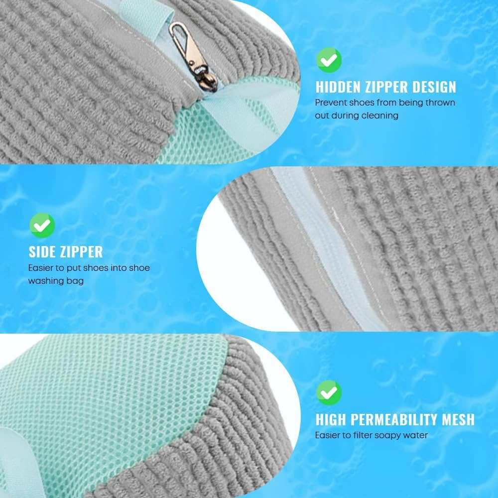 5-Piece Combo: 2Pcs Shoe Washing Machine Bags + 3Pcs 10X12 Inches Delicates Wash Bags, Reusable Travel Laundry Bags image number 6