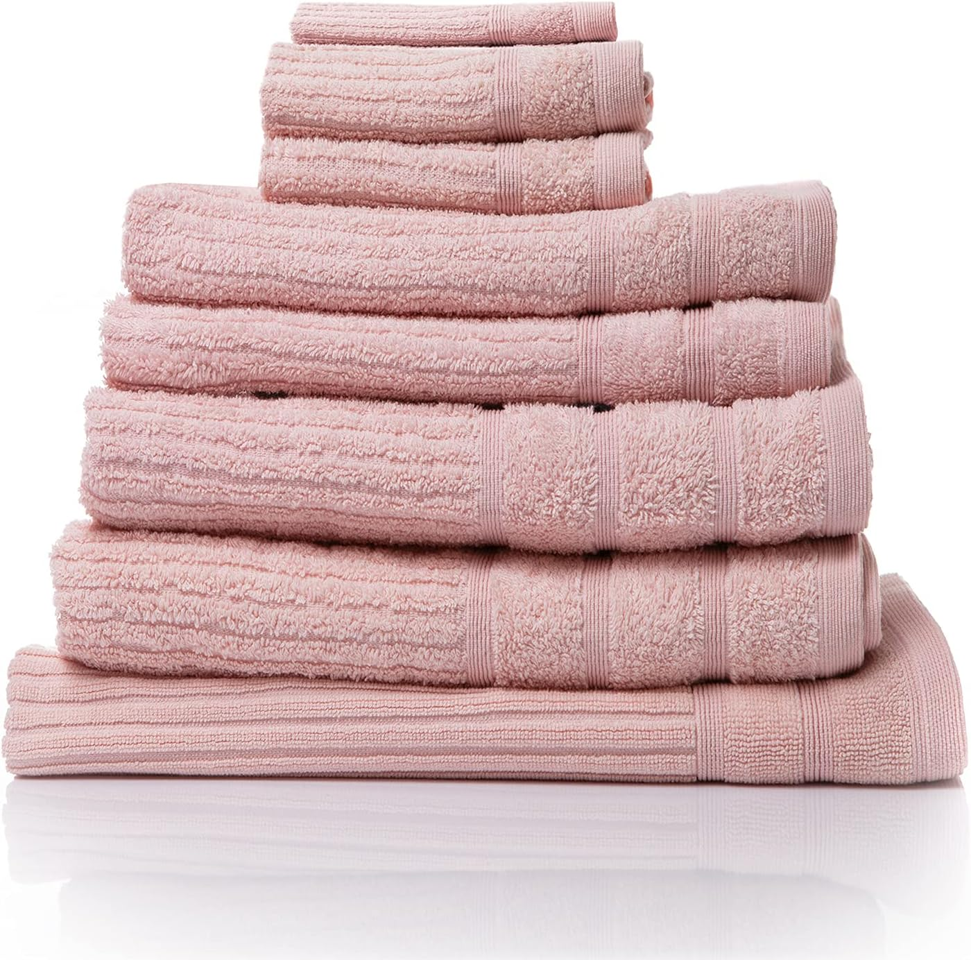 Royal Comfort Luxury Bath Towels Set Egyptian Cotton 600GSM Ultra Soft and Absorbent - 2 X Bath Towels, 2 X Hand Towels, 2 X Face Towels, 1 X Bath Mat, 1 X Hand Glove (Granite, 8 Piece Set)