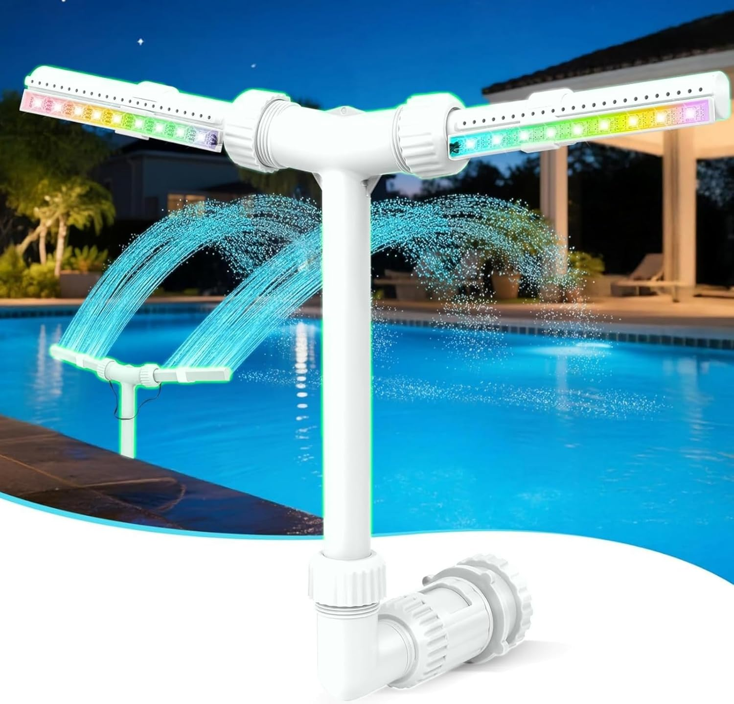 Solar Pool Fountain with Lights, for above and In-Ground Pool with 10-Color LED Lights, Control by APP, High-Pressure Waterfall, 360&deg;Adjustable Dual Spray Waterfall Sprinkler image number 4