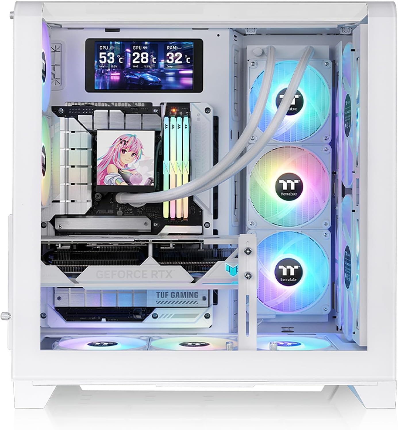 Thermaltake View 390 Air Curved Tempered Glass ATX Mid Tower Case Snow Edition, CA-11F-00M6WN-00 image number 1