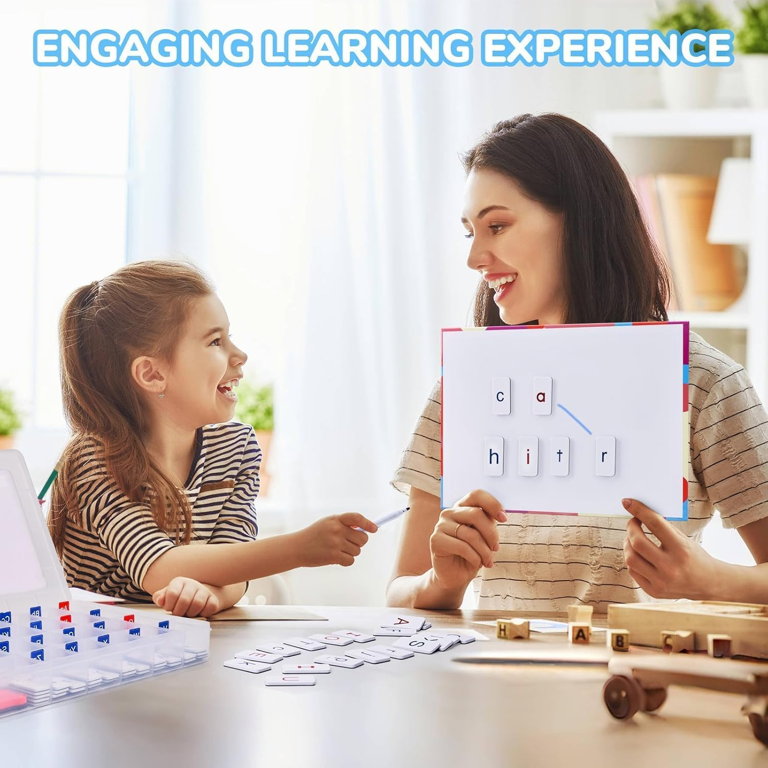 Vosinrly 234 Foam Alphabet Tiles Magnetic Letters with Double-Side Magnet Board and Compartment Storage Case-Classroom Magnetic Letter Tiles for Phonics and Spelling image number 1