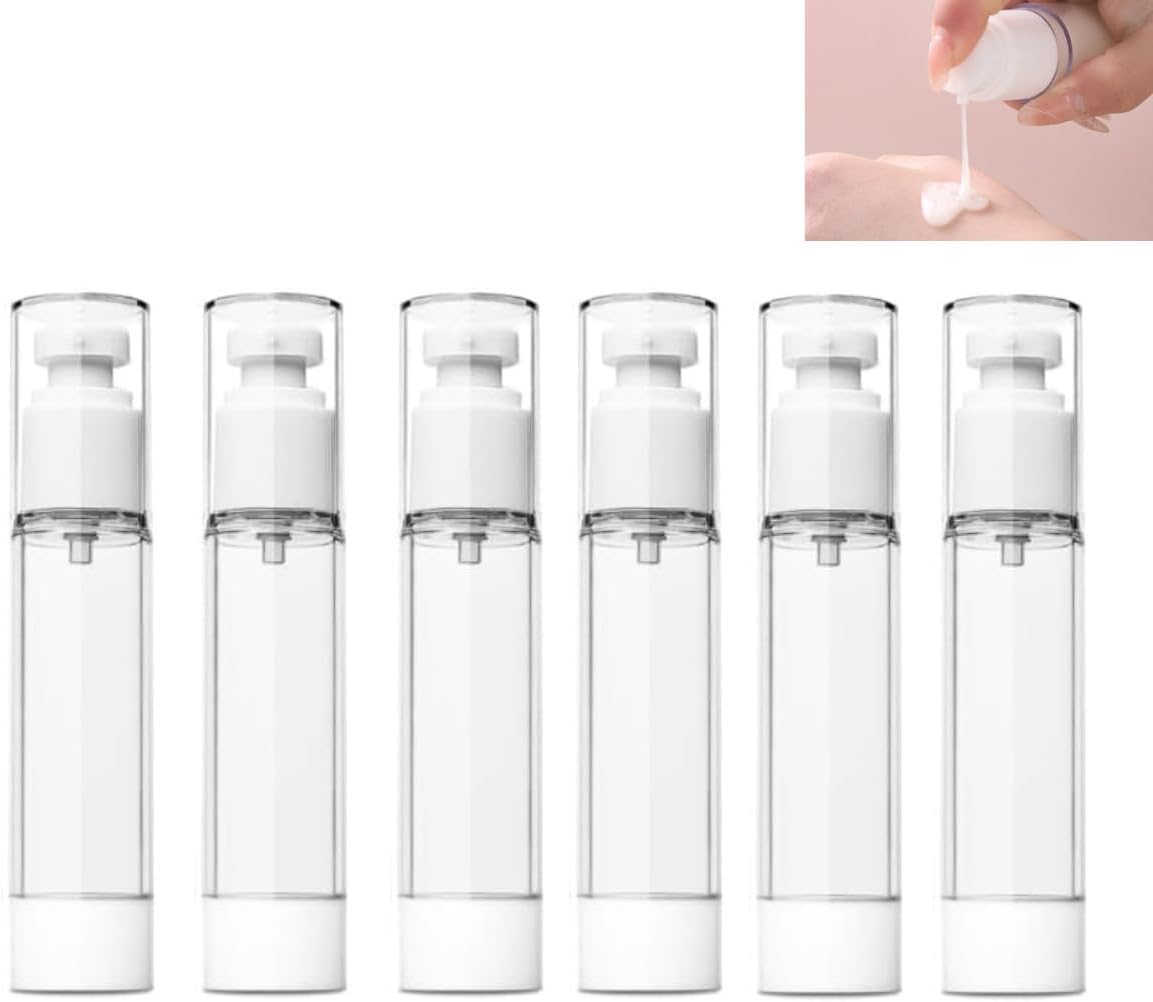 1.7 Oz 50Ml Empty Airless Pump Bottles,Lotion Shampoo Cosmetics Travel Bottles,Dispenser Refillable Containers,For Business Trips and Travels (Pack of 6,Clear) image number 4