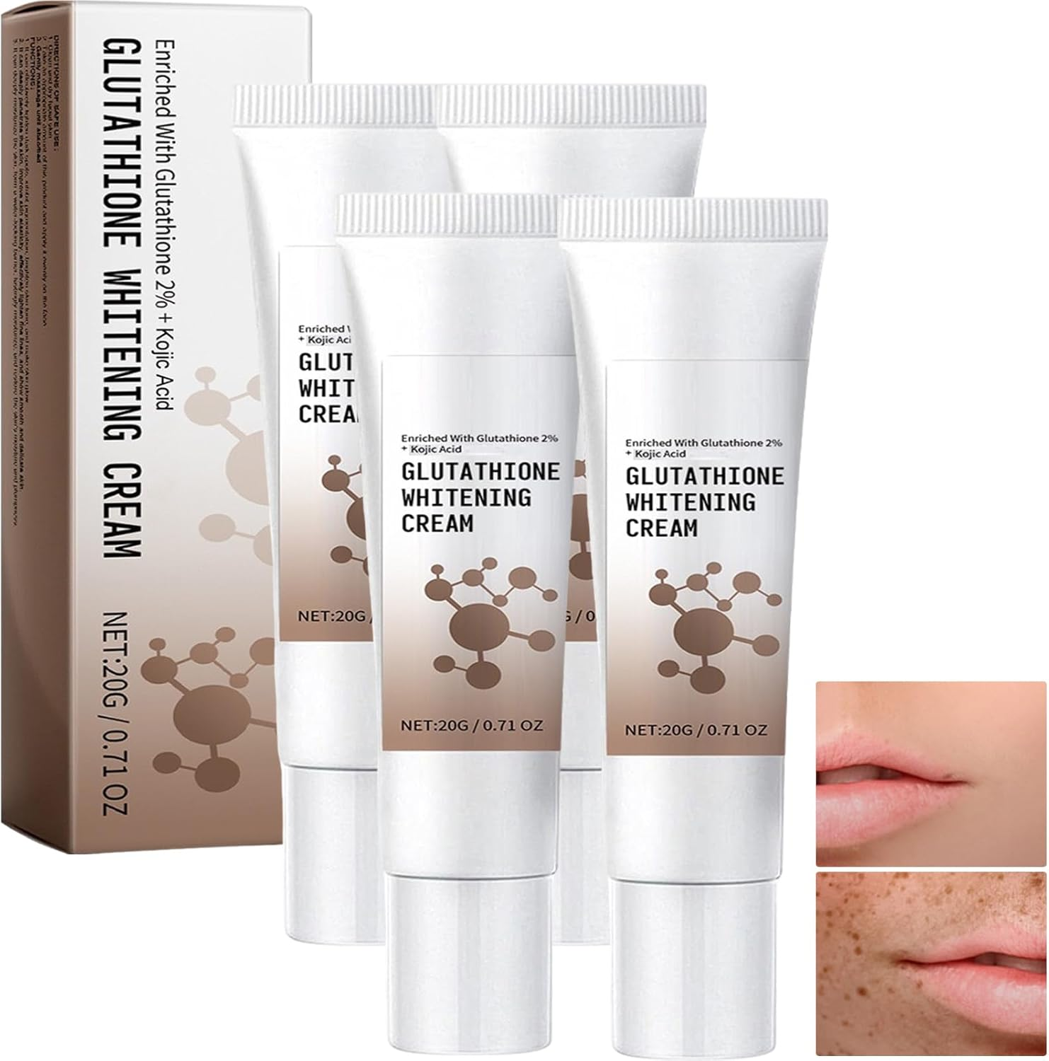Glutathione Skin Brightening Face Cream, Dark Spot Corrector, Even Skin Tone, Reduce Fine Lines, Deep Moisturiser (4Pcs)