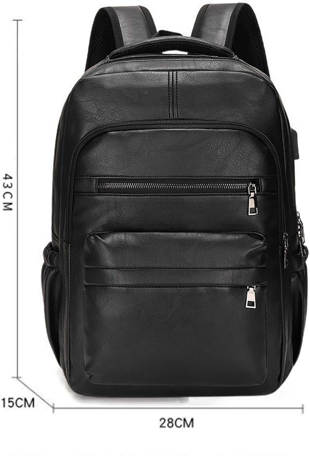 Baoblaze PU Leather Laptop Backpack Men Travel Rucksack Multiple Pockets Water Resistant Casual Daypack Computer Backpack for Fishing Shopping Hiking - Black image number 4