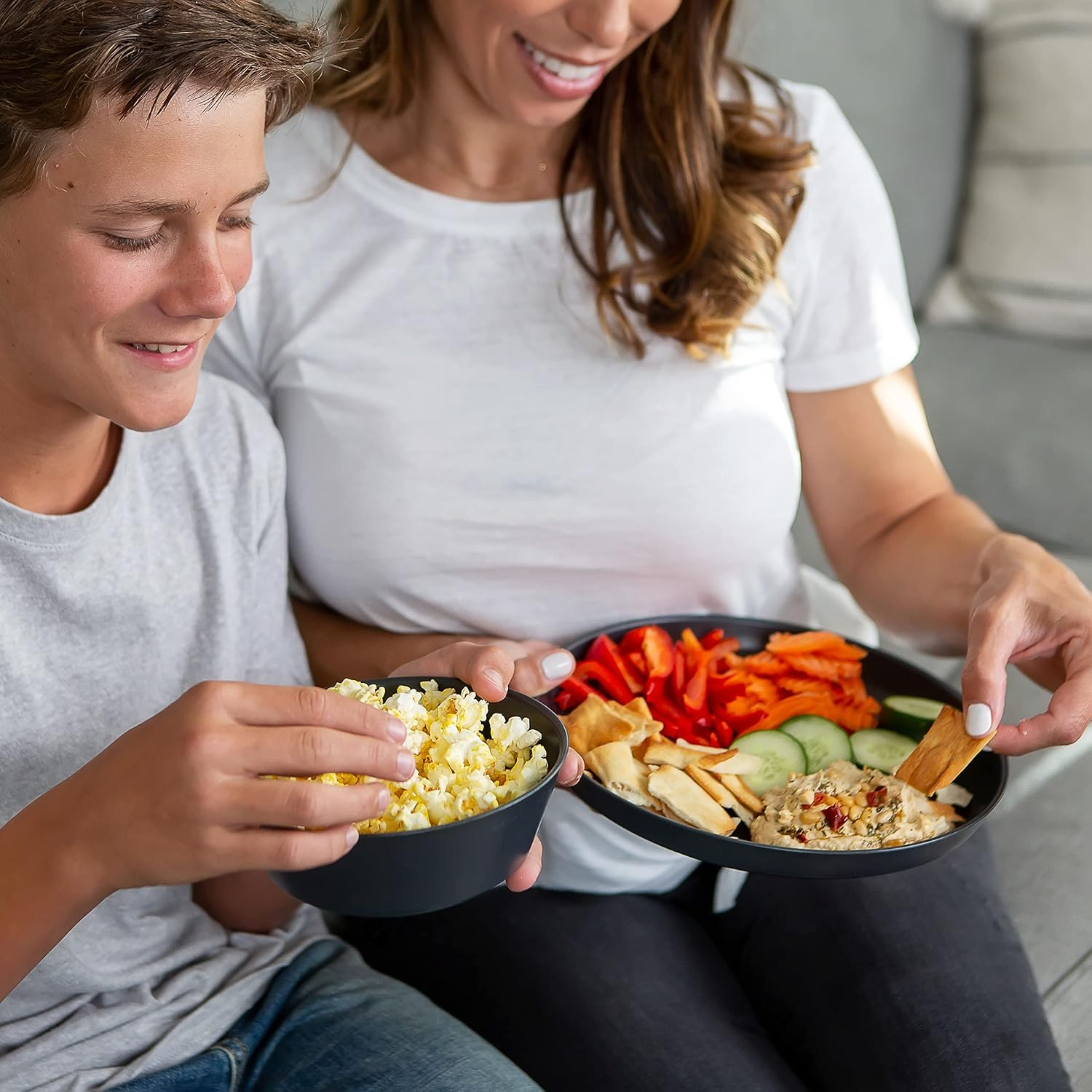 Grow Forward Premium Wheat Straw Plates and Bowls Sets - 8 Unbreakable Microwave Safe Dishes - Reusable Wheat Straw Dinnerware Sets - Plastic Plates and Bowls Alternative for Camping, RV - Midnight image number 5