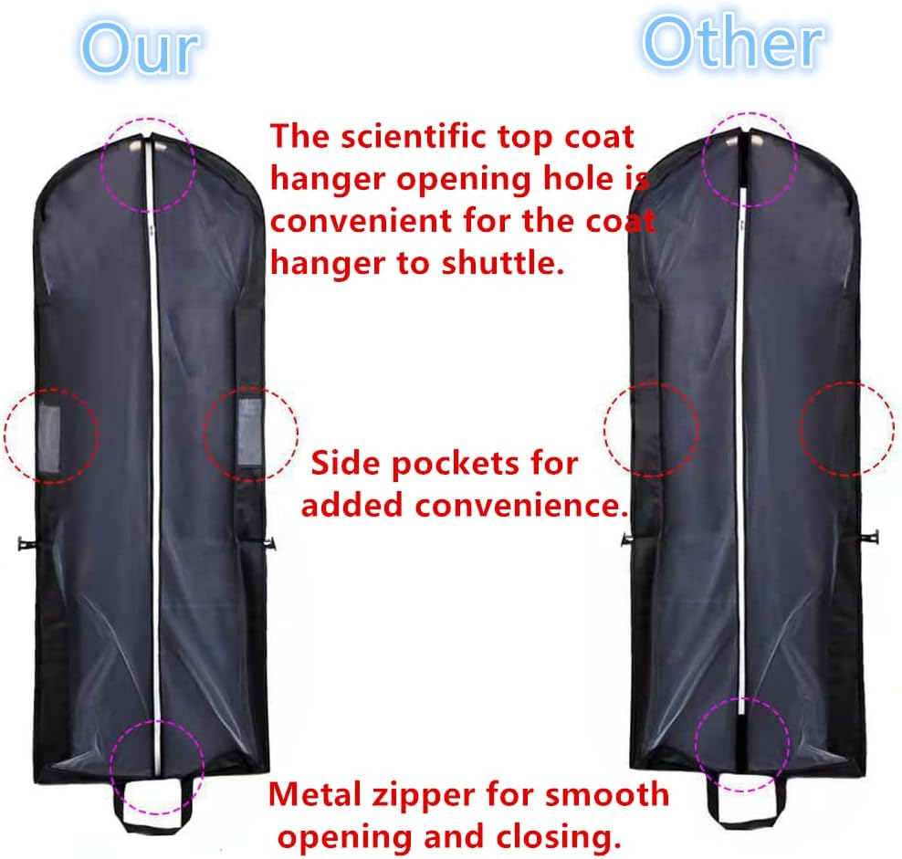 Lehom Dust Proof Garment Storage Bags Wedding Dress Storage Bag Black Foldable Hanging Garment Cover Bridal Gown for Travel Suits Tuxedos Dresses Coats Wedding Dress Garment Bag 72&rdquo; X 24&ldquo; Large image number 4