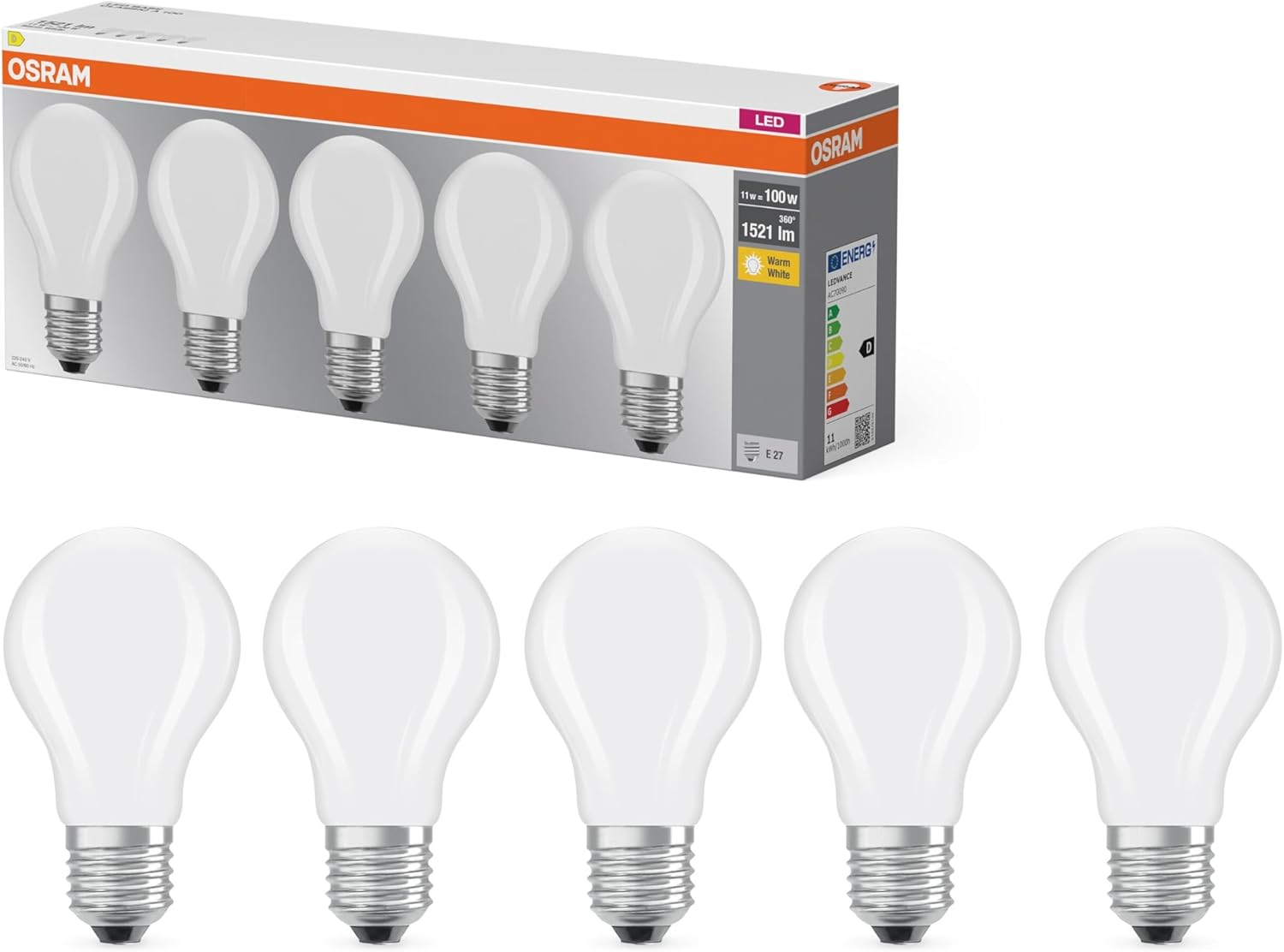 OSRAM LED Base Classic a 11 W 827 Frosted E27 image number 2