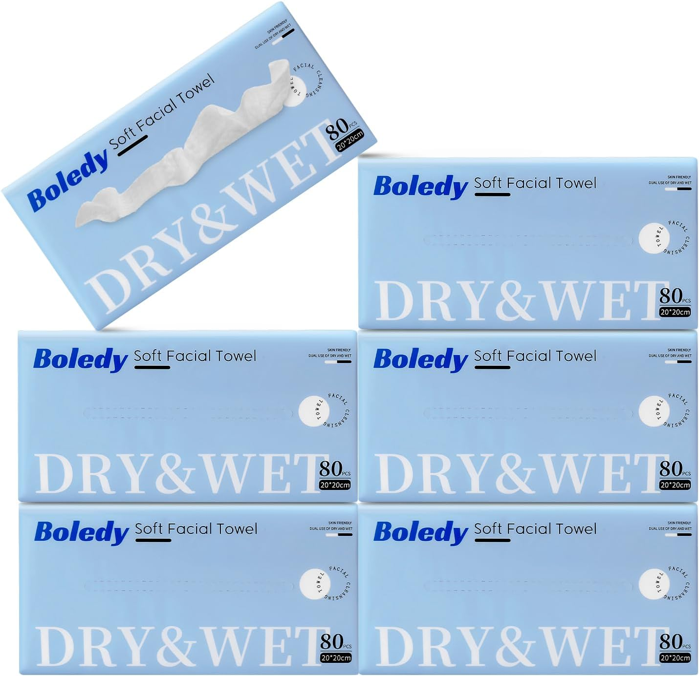 Boledy Soft Facial Towel, Large Thick Cotton Facial Tissue, Lint Free Face Cleansing Wipes, Ultra Absorbent Disposable Face Towel, Makeup Removing Wipes for Sensitive Skin, Dry Wipe (320 Count(Pack of 4)) image number 1