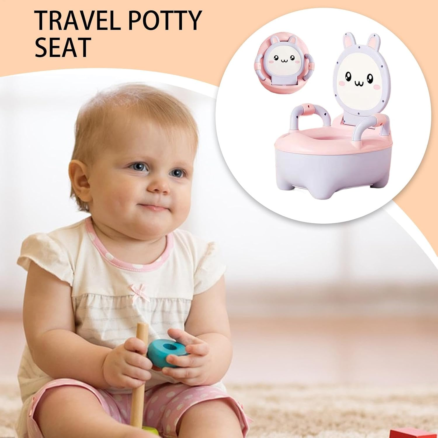 Potty Training Toilet - Duck, Rabbit Travel Potty Seat - Travel Potty Handles - Non-Skid Bottom Toilet Seat for Boys and Girls - Back Support Training Seat for Ages 6-60 Months image number 4