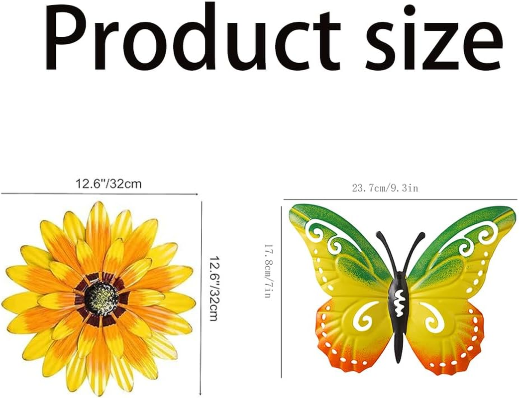 3 Pack Metal Flowers Wall Decor and Butterfly Wall Decor Art -Outdoor Wall Art Decor for Garden Yard Living Room Bedroom Patio Balcony Hanging Decoration,Wall Sculptures for Deck Decor,Porch, Bedroom image number 4