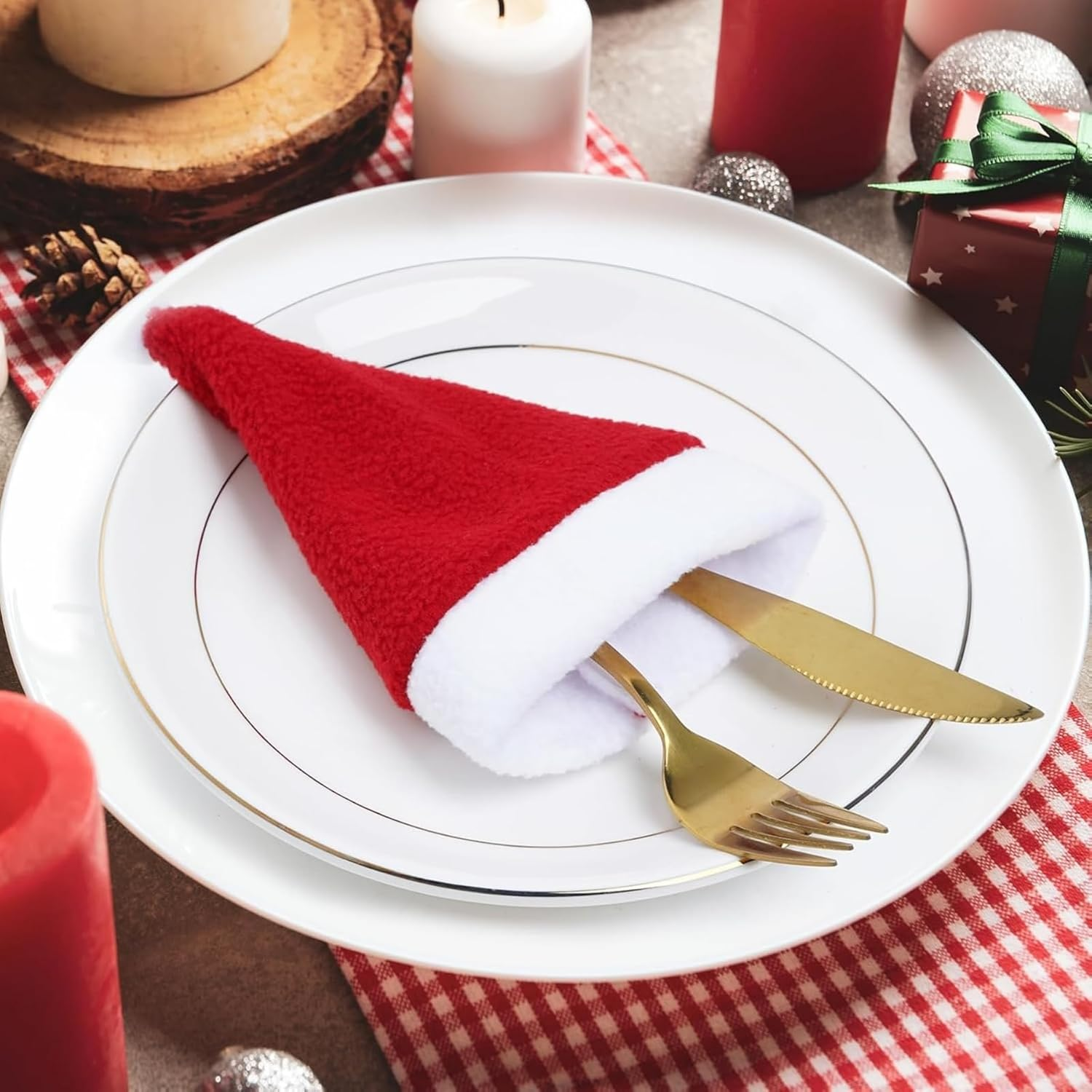 Itadaku 6 Pieces Pet Christmas Santa Hats, Striped Holiday Party Costumes for Cats and Dogs, Cute Dress-Up Accessories for Puppy and Kitten Christmas Cosplay