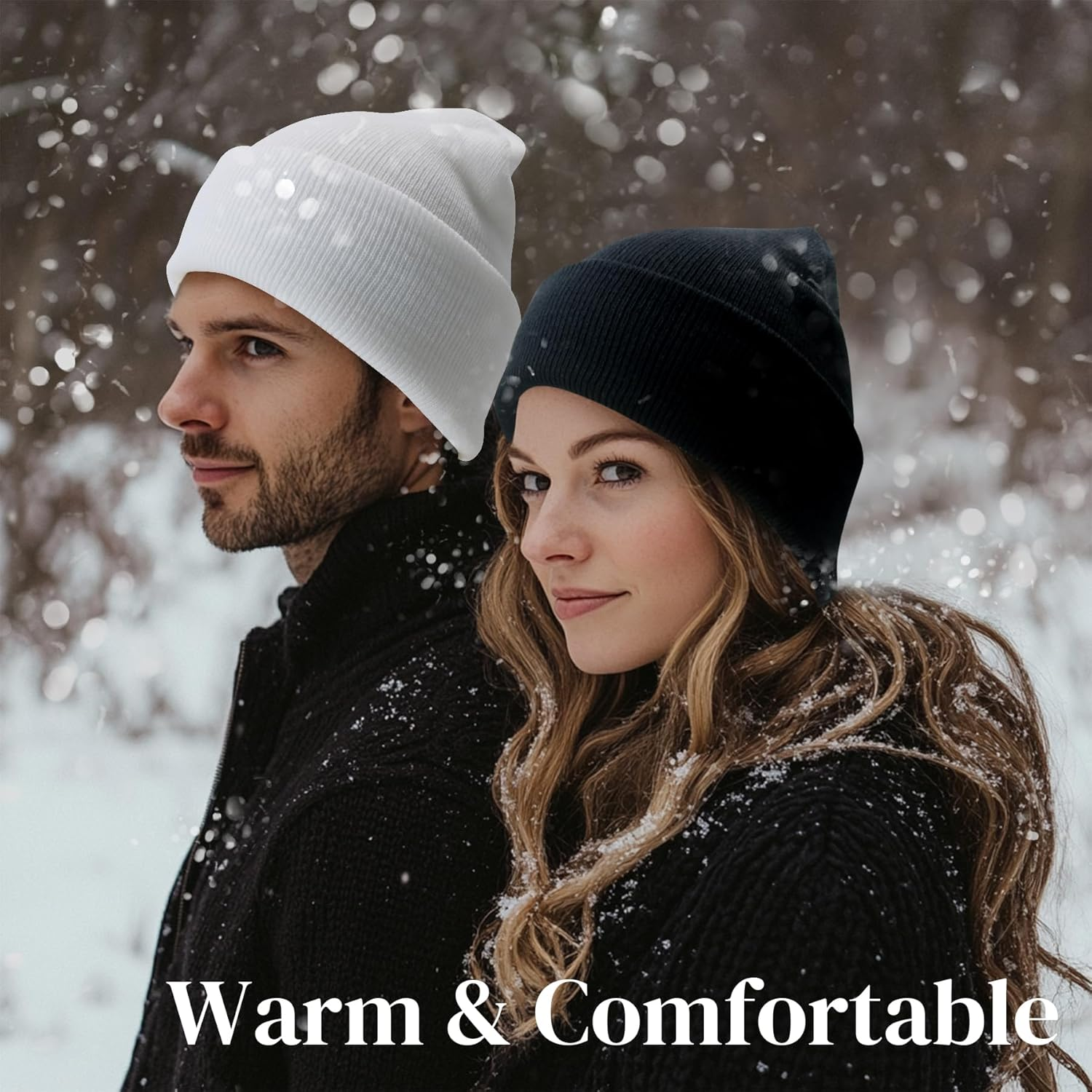 ANTI-REBOUNDUMBRE Satin Lined Beanie for Women Men Winter Hat Silk Lining Warm Cuffed Beanie Knit Hats image number 3
