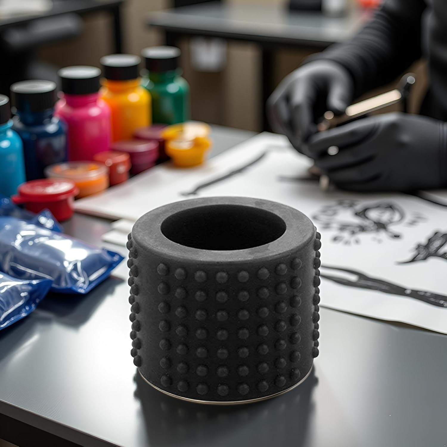 Black Tattoo Grip Cover Food Grade Silicone Diameter 25X30Mm Professional Tattoo Pen Sleeve Non-Slip Grip Accessories for Artists, Machine Parts, Professional Accessories image number 1