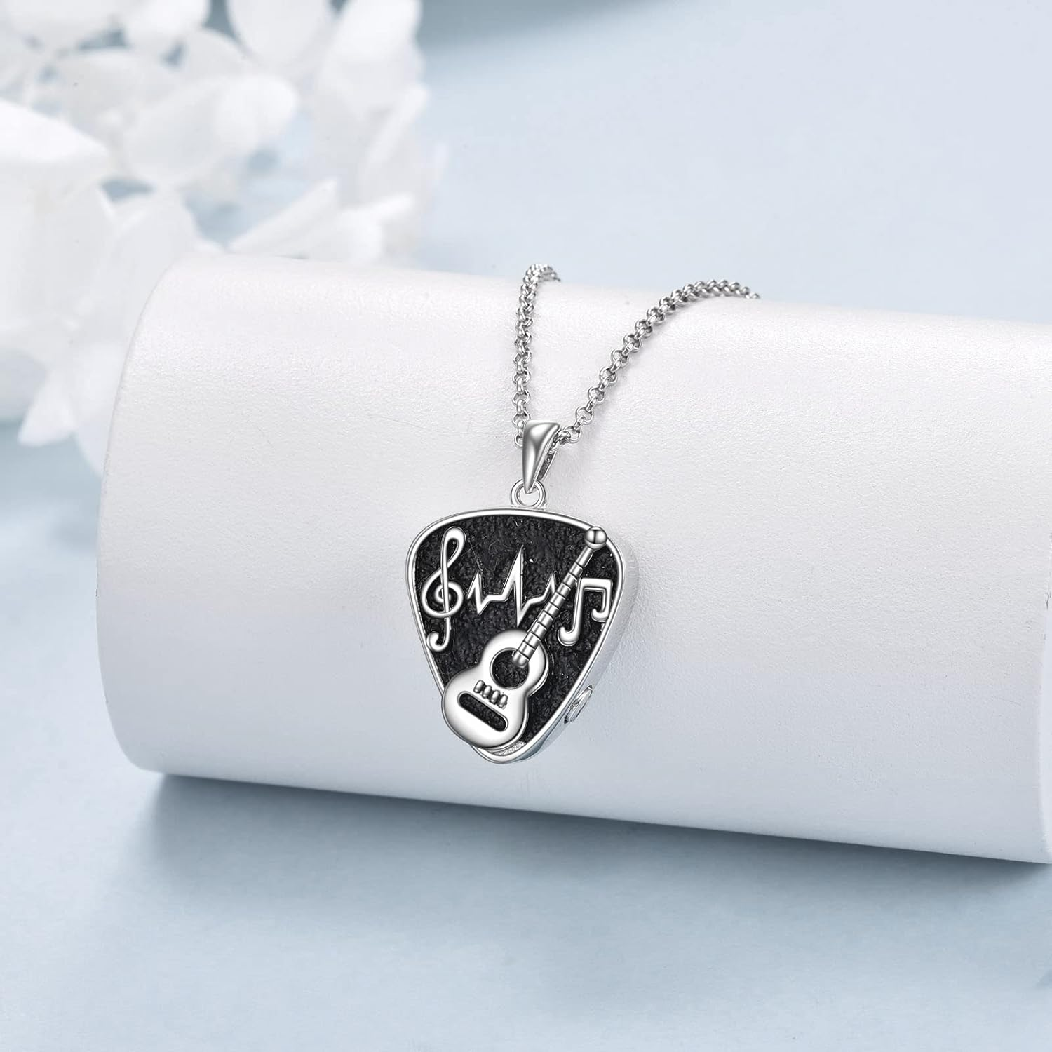 POPLYKE Music Guitar Pick Urn Necklaces for Ashes Sterling Silver Cremation Urn Necklaces Memorial Keepsake with Filling Tool image number 3