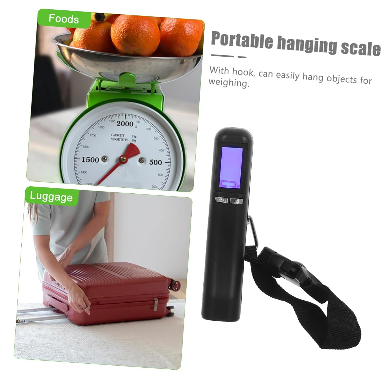 JEWEDECO Digital Hanging Luggage Scale 50Kg High-Strength Strap Portable Electronic Travel Scale Backlit LCD for Accurate Suitcase Weight Measurement image number 5