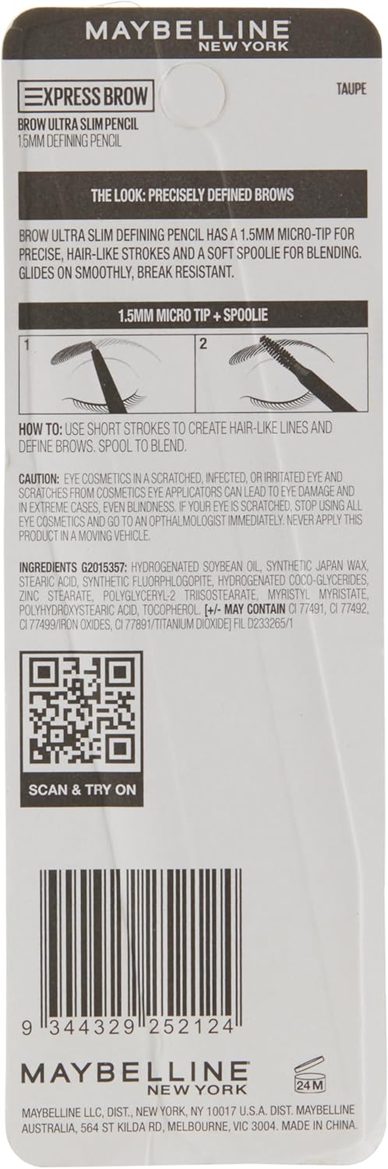 Maybelline New York Brow Ultra Slim Eyebrow Pencil, Taupe, 1.5 Mm Size