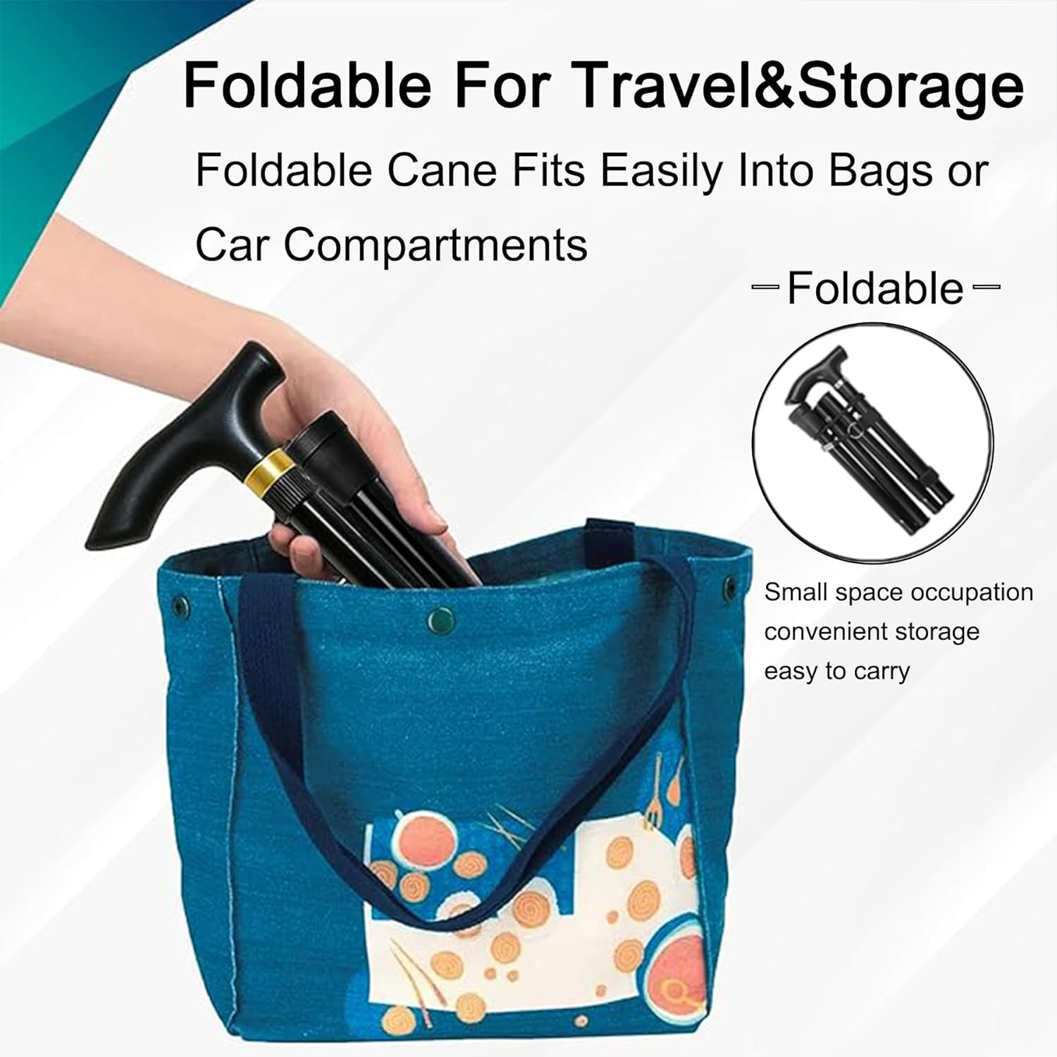 Foldable Walking Cane for Seniors, Walking Stick for Men & Women-Premium Collapsible Cane- Pocket Cane Lightweight Adjustable - Blue image number 7