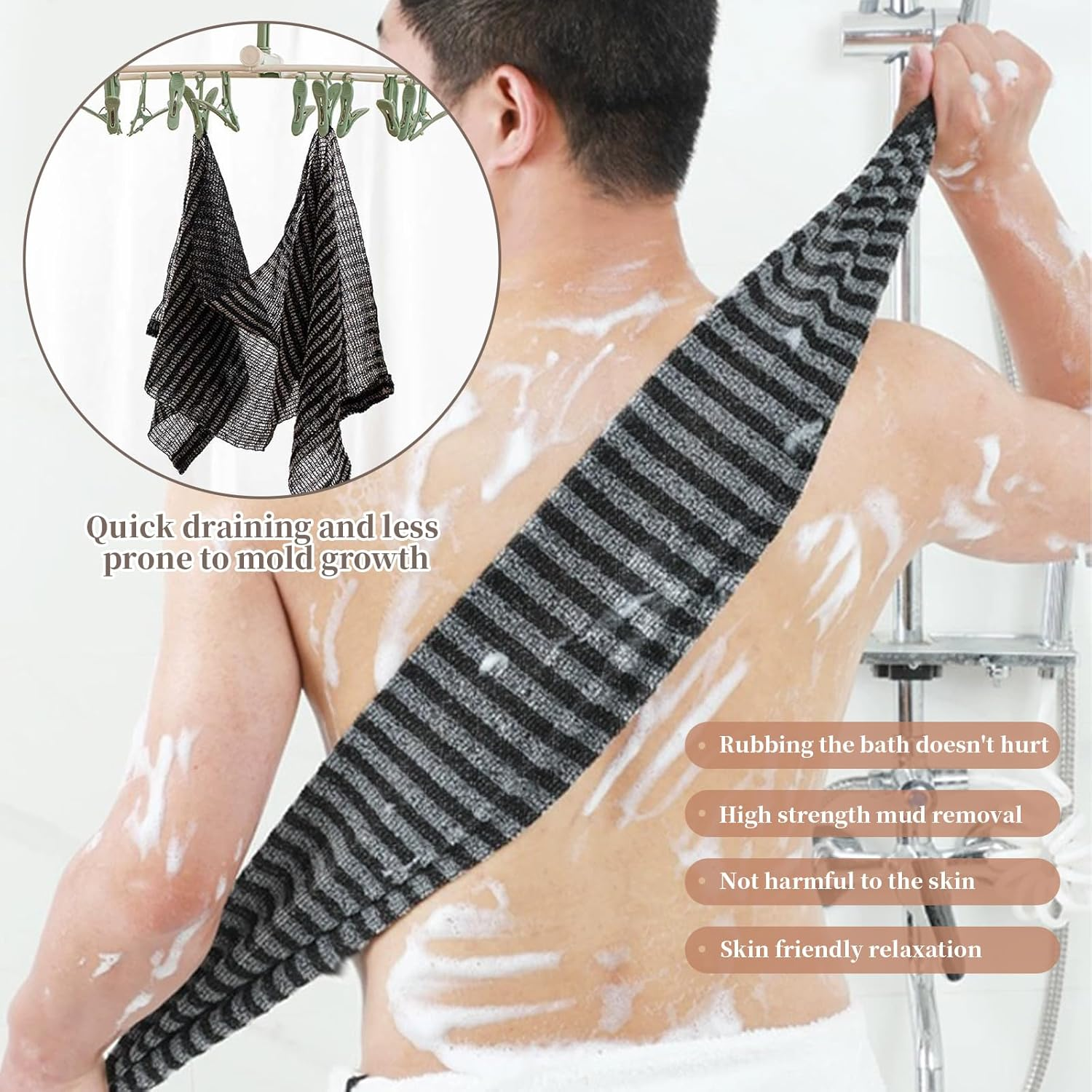 2 PCS Exfoliating Washcloth Towels, Body Scrubber Exfoliator Cleansing Towel, Exfoliating Shower Towel, Resistant Exfoliating Washcloth for All Skin Types, Japanese Scrubber Washer for Shower (STAR) image number 3