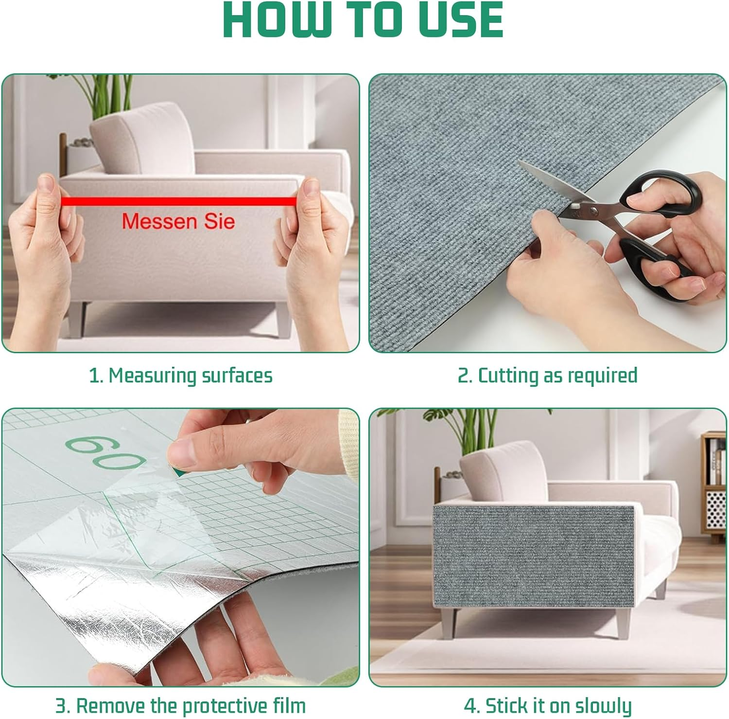 Shengxi Self-Adhesive Cat Wall Scratching Mat, 200 Cm X 40 Cm, Scratching Mat, Cat Scratching Mat, DIY Trimmable Scratching Boards Cat for Protection of Carpets, Sofas and Furniture, Dark Grey image number 5