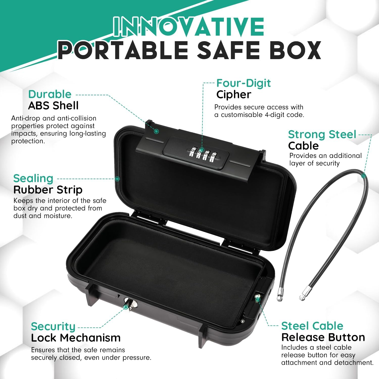 Travel Portable Safe Box, Outdoor Combination Security Case with 4-Digit Code, Waterproof Anti-Theft Lock Box with Wire for Passport, Credit Cards, Phones &ndash; Ideal for Home, Hotel, Travel, Beach, Car image number 1