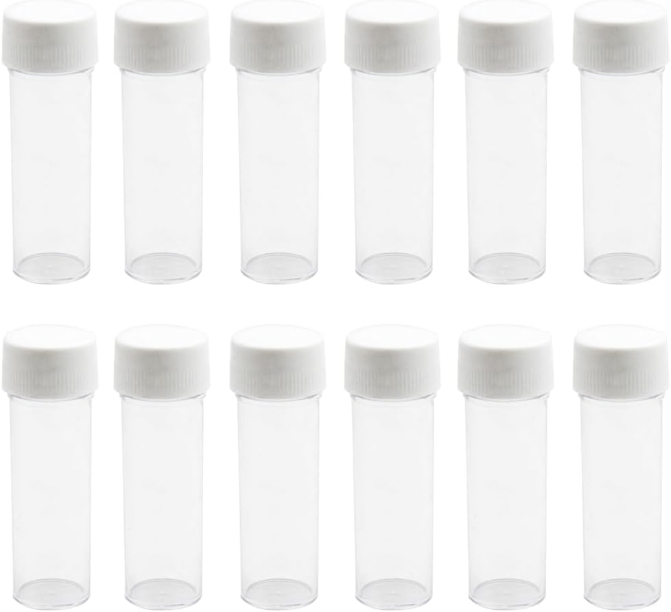 12PCS 25Ml/0.85Oz Empty Reusable Clear Plastic Sample Bottles Sputum Culture Testing Tube with White Screw Cap Cosmetic Vial Storage Containers for Scientific Experiment image number 1