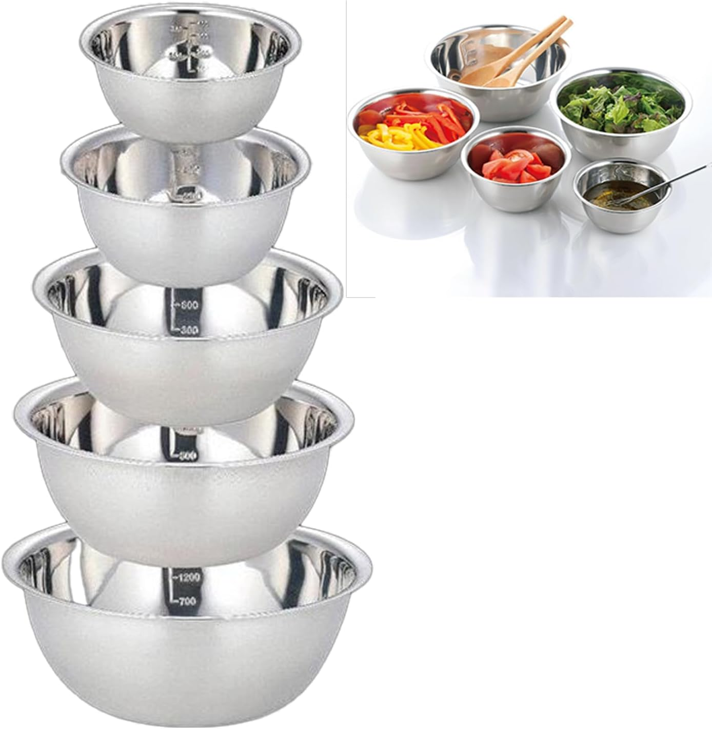 5Pcs Stainless Steel Mixing Bowls Set for Kitchen, Dishwasher Safe Nesting Bowls, Metal Kitchen Bowl for Cooking, Baking, Meal Prepping, Sizes 14,16,20,22,24 Cm(Lid Not Included) (5 Pcs A) image number 5