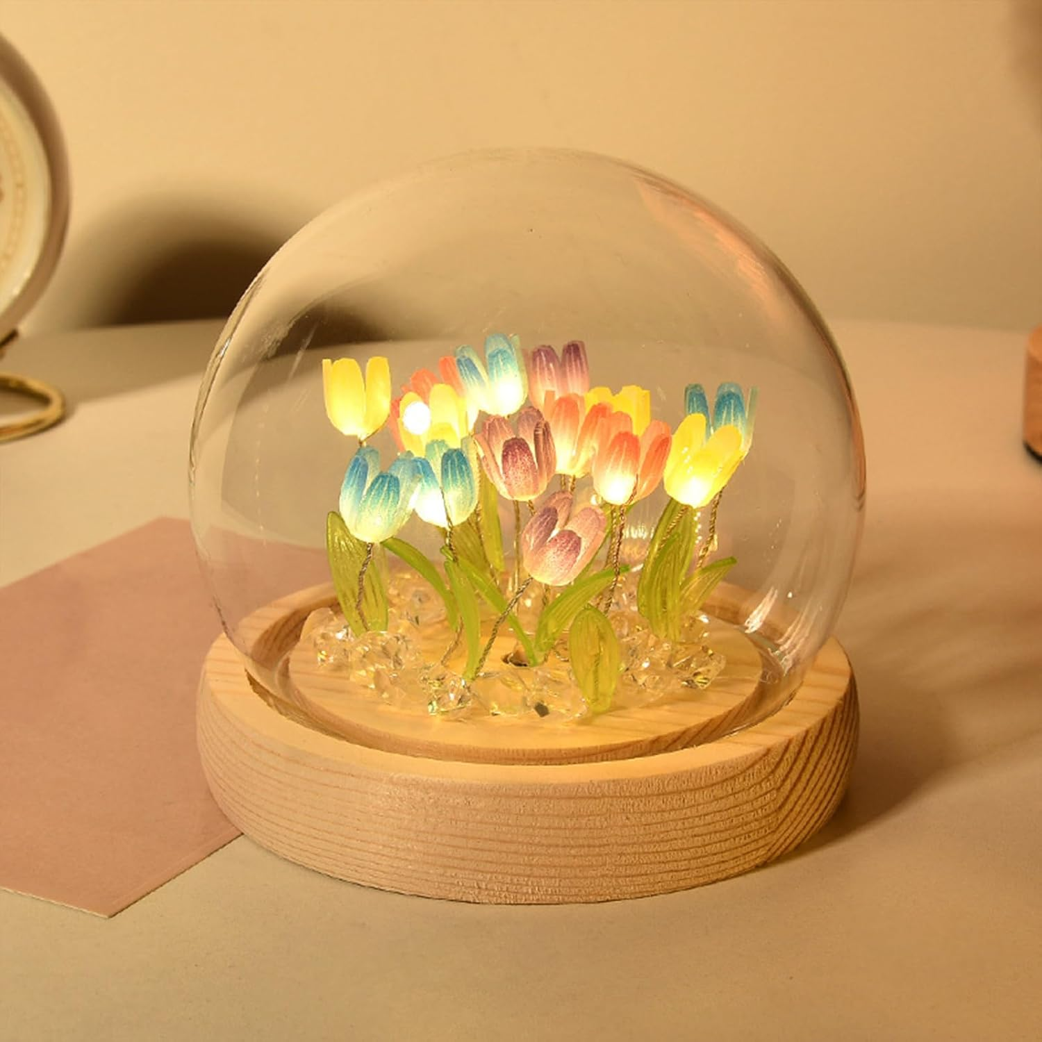 Richaa Pretty Tulips Lamps Flower Night Light Cute Bedroom Decor Gifts for Women - Battery Powered (Not Included)