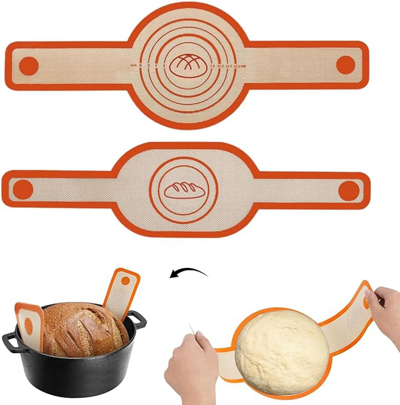 WEZCHUGHAOL Silicone Bread Slings for Dutch Oven Liners, Sourdough Silicone Bread Slings, Non-Stick 2-Piece, Easy to Clean Reusable Silicone Bread Baking Mats with Long Handles (Red) image number 4