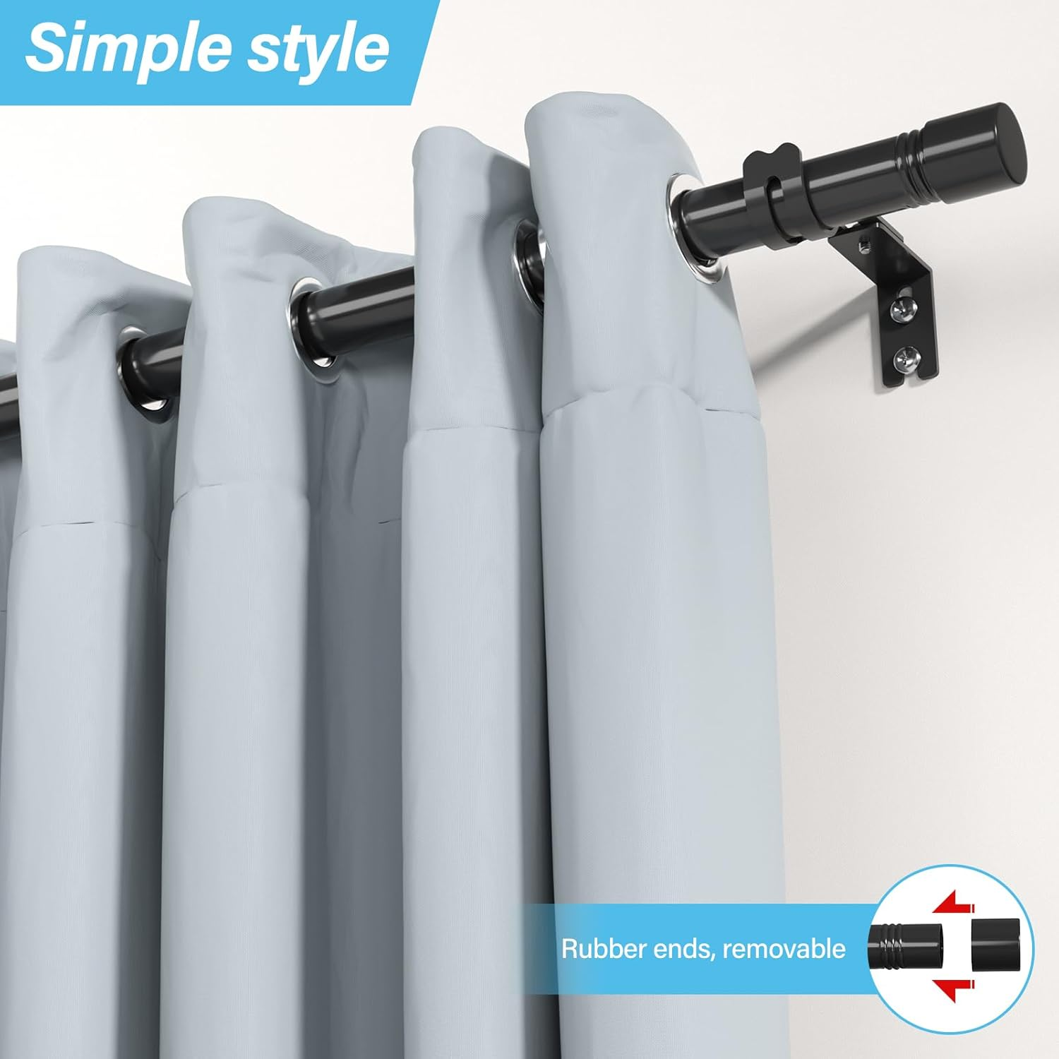 Black Curtain Rods for Windows 30 to 46 Inch - Heavy Duty 1 Inch Curtain Rod - Adjustable Window Curtain Rod with Brackets - Small Drapery Rod for Living Room, Bedroom, Kitchen, Bathroom