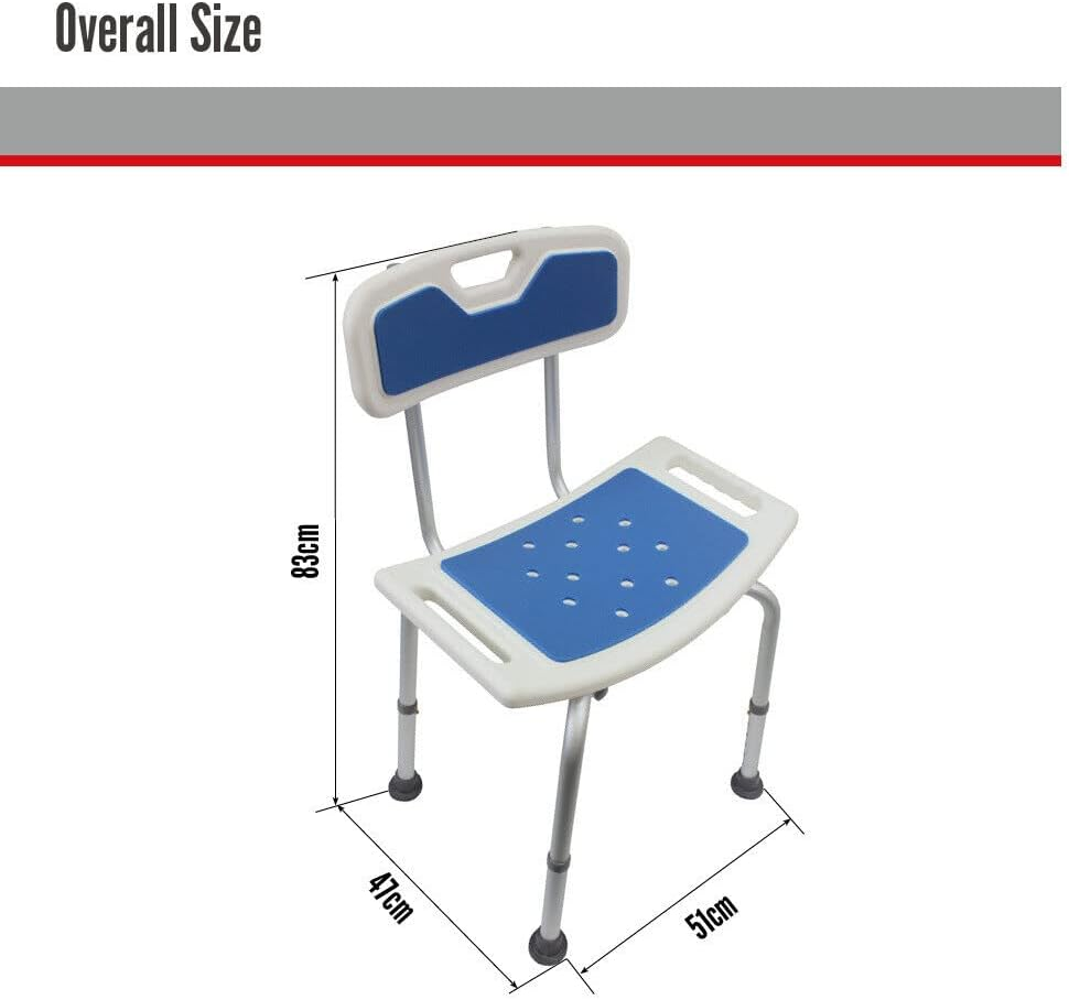 Aluminium Shower Seat Chair Stool Bench with Backrest Soft Pad Adjustable Height image number 2