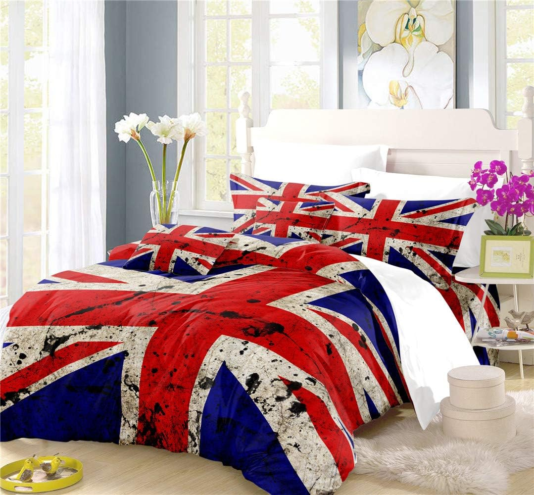 Retro British Flag Design Duvet Cover Set | UK Flag Union Jack Prints Bedding Set | with Soft Duvet Cover+2 Pillow Shams(3Pcs) or Sheet (4Pcs) (Queen-3Pcs,C) image number 3