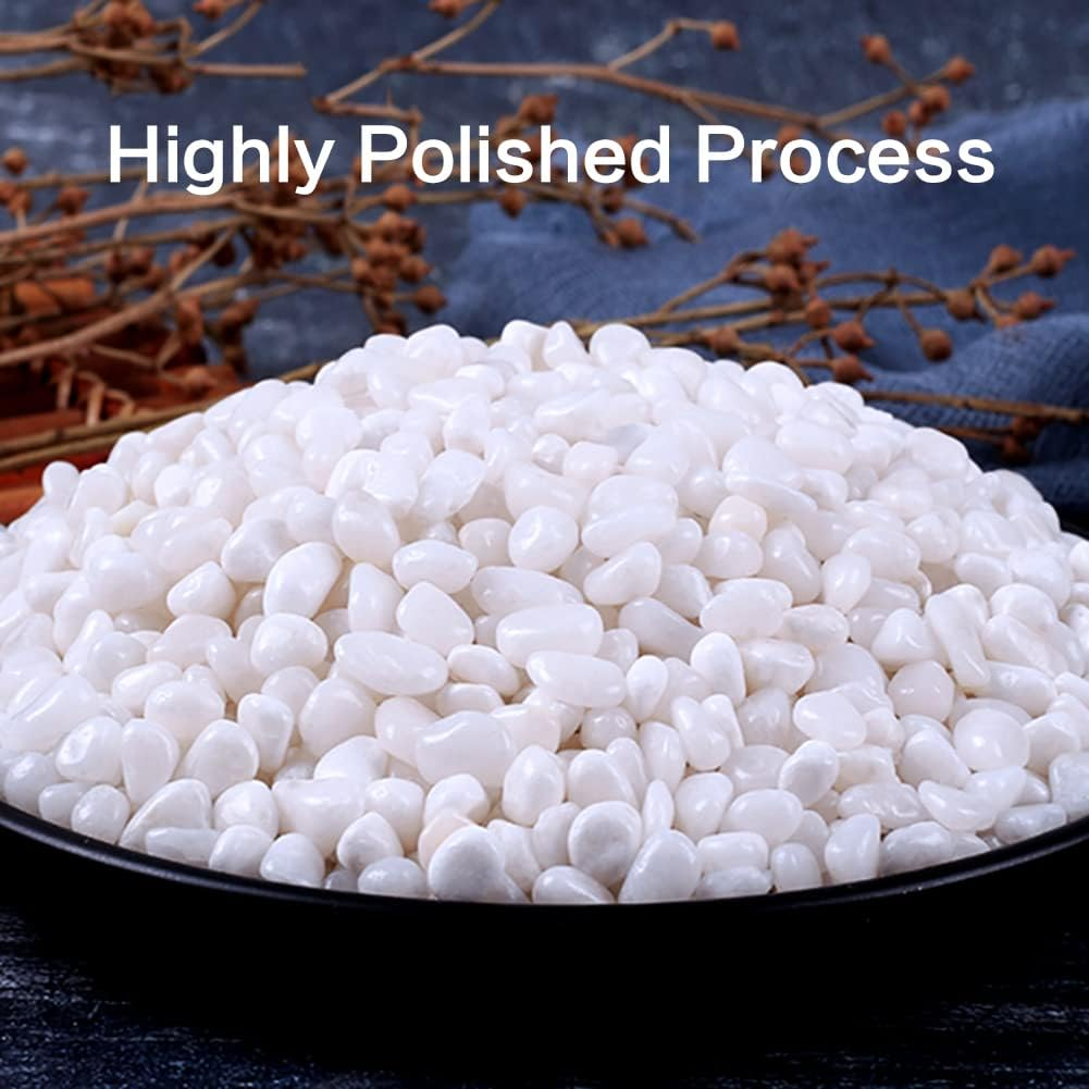 HOT SEAL White Polished Pebbles 3/8", Natural Decorative Smooth River Rocks, Gravel Size White Small Pebble Stone for Succulent, Bonsai, Potted Plants, Landscaping, Fairy Garden, Aquarium (3.3 Lb White)