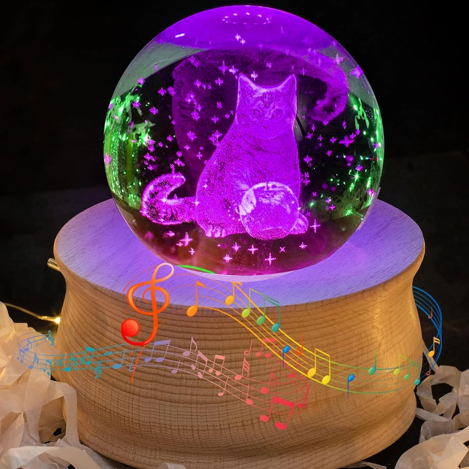 Music Box, 3D Crystal Ball Music Box with RGB Light Projection, 360 Rotating Wooden Base Night Light, Best Gift- Valentine'S Day Birthday Girls Boys Women Mom, Room Decor image number 5