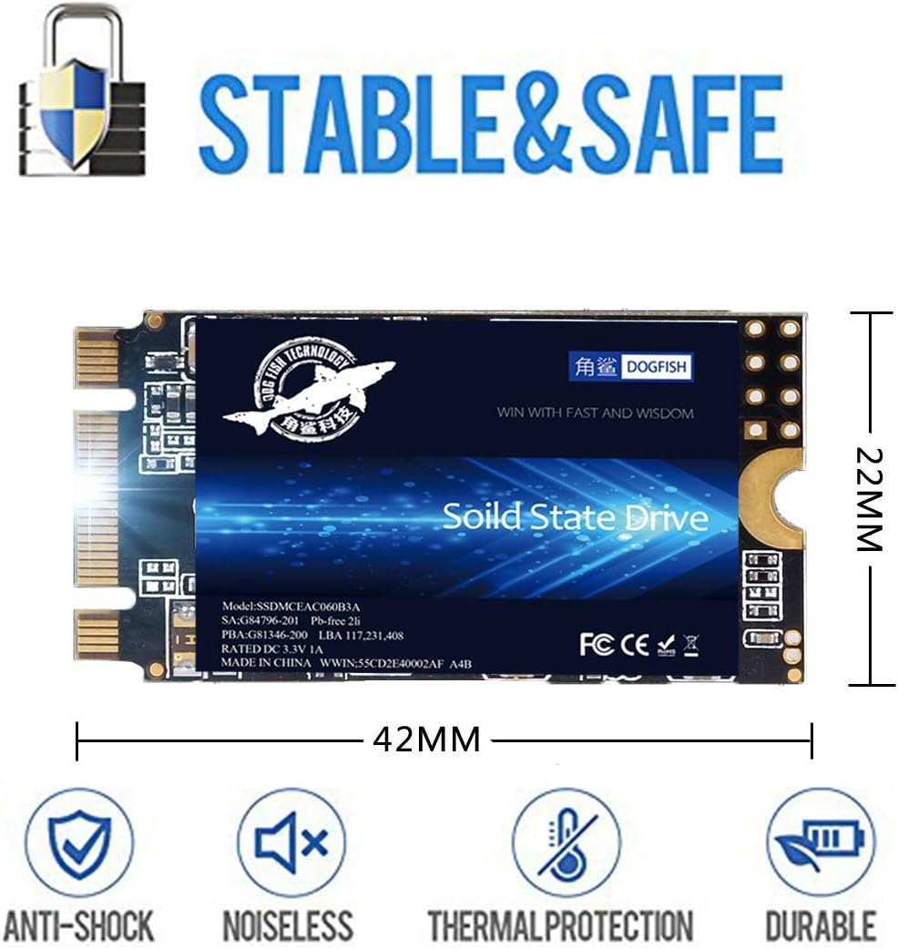 Dogfish M.2 2242 SSD 250GB Ngff Internal Solid State Drive 42 X 22 Mm Hard Drive M2 SSD M.2 SSD Included 60GB 120GB 240GB 250GB 256GB 480GB 500GB (250GB, M.2 2242) image number 5