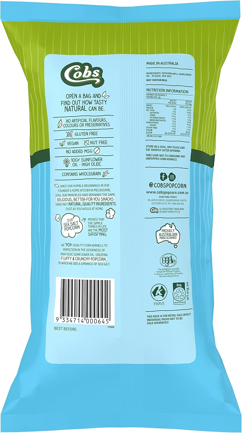 Cobs Natural Sea Salt Popcorn 13G X 5 Bag Multipack X 10 (650G Total) image number 2