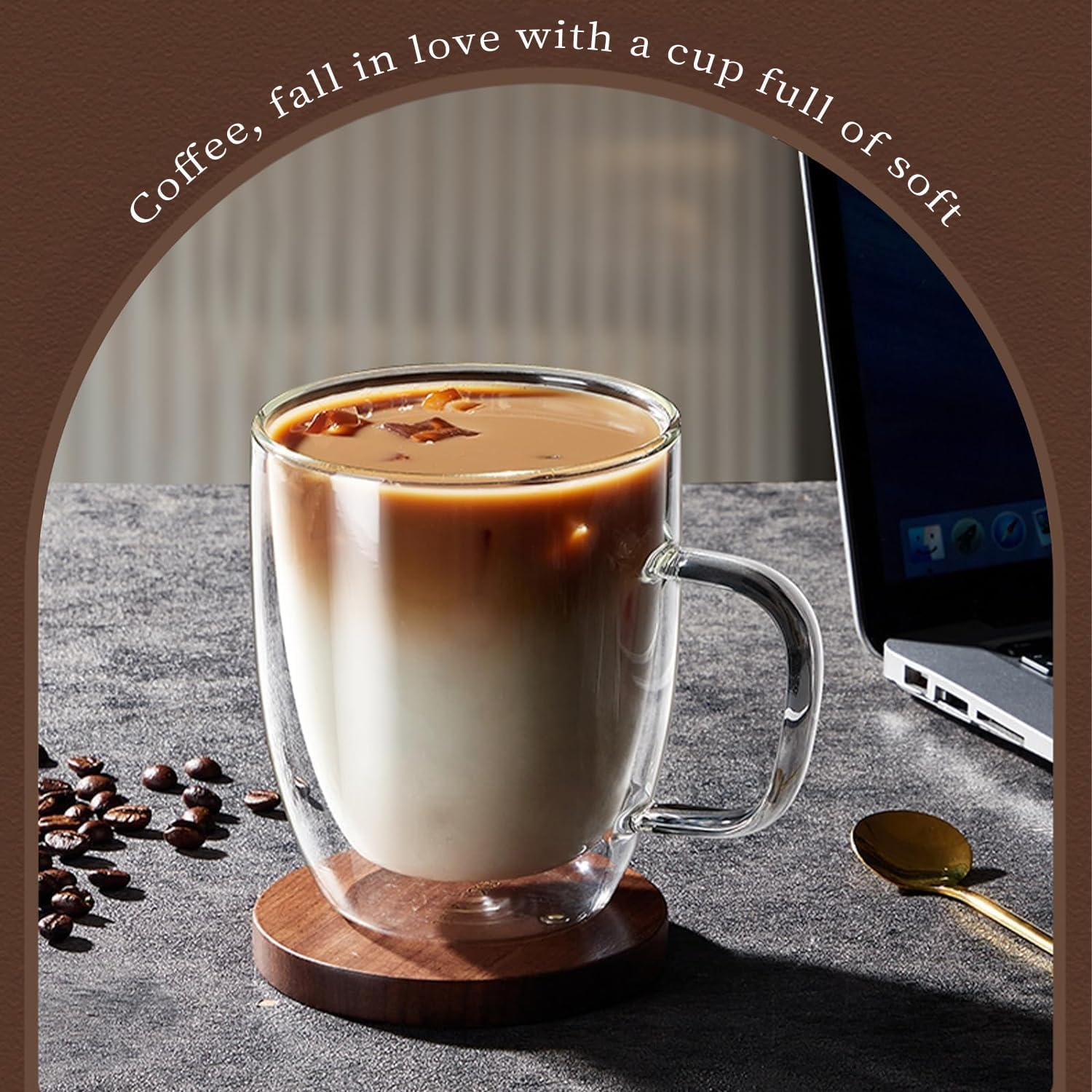 4 Pack Glass Coffee Mugs 350Ml Double Wall Insulated Mug Set with Handle,Clear Glass Espresso Mugs Latte Cups for Cappucchino Espresso Tea Coffee image number 6