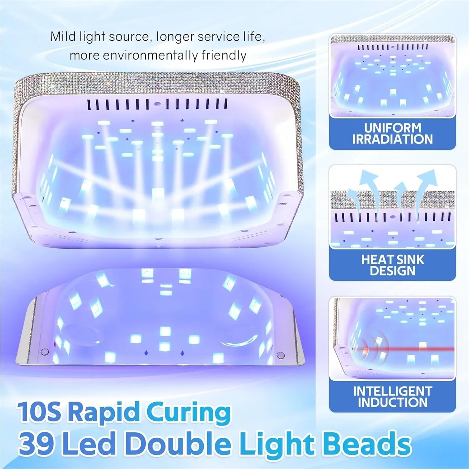 Dianabeauty UV LED Nail Lamp Rechargeable 33 Leds Dryer Touch Screen 4 Timers Art Manicure Cabin for Nails(H15 with Diamond) image number 1