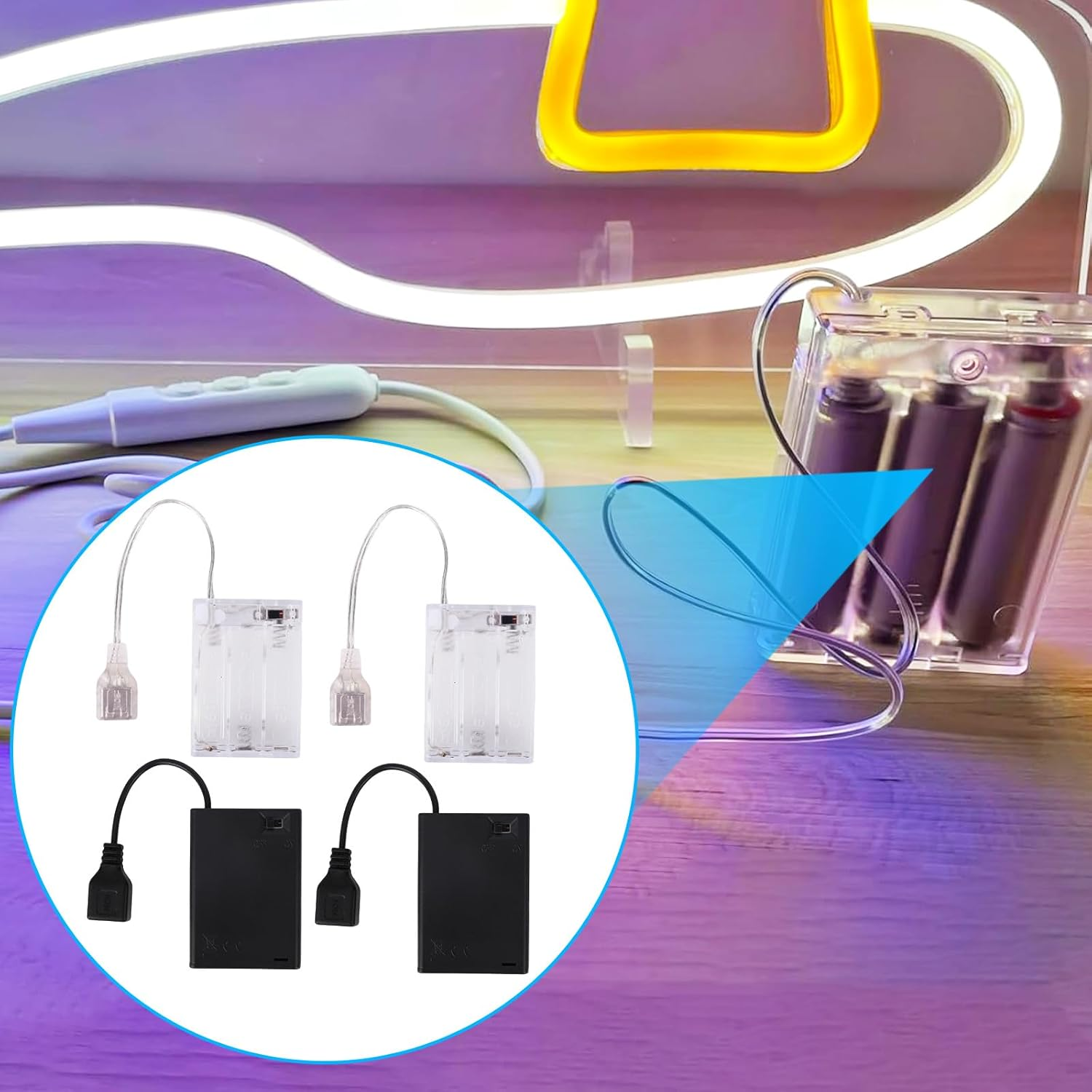 BTFO 4Pcs Portable Battery Pack for 5V LED Neon Sign, Converts USB Neon Lights to Battery-Operated, Battery Box Power Supply for Outdoor and Indoor Use image number 2