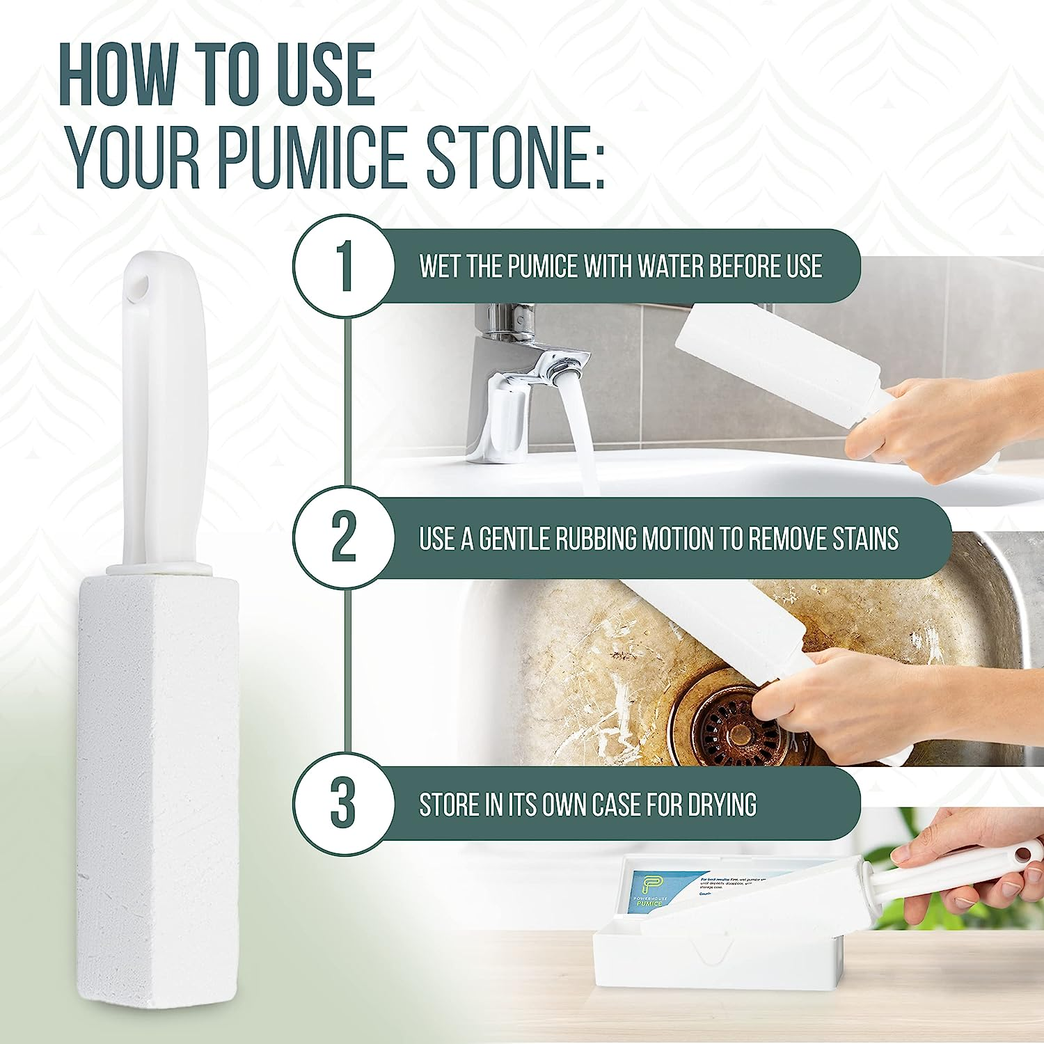 Pumice Cleaning Stone with Handle - High Density, Sturdy, Fine Grit image number 3