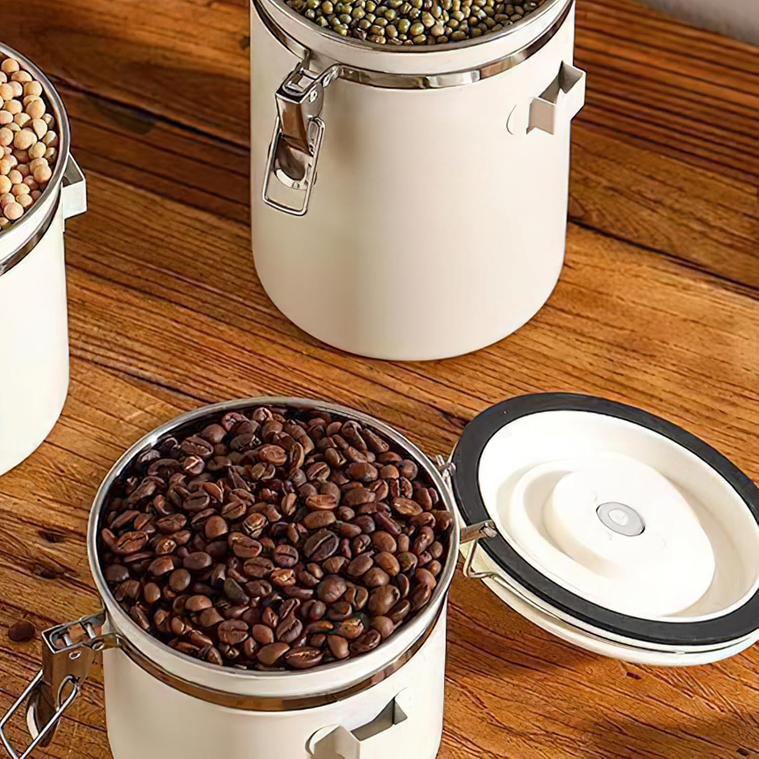 1.8L/60Oz Large Stainless Steel Coffee Canister，With Airtight Seal BPA Free Silicone Lid for Fresh Coffee Bean Storage Coffee Container Includes Coffee Spoon Ideal for Tea Sugar and Grains image number 4