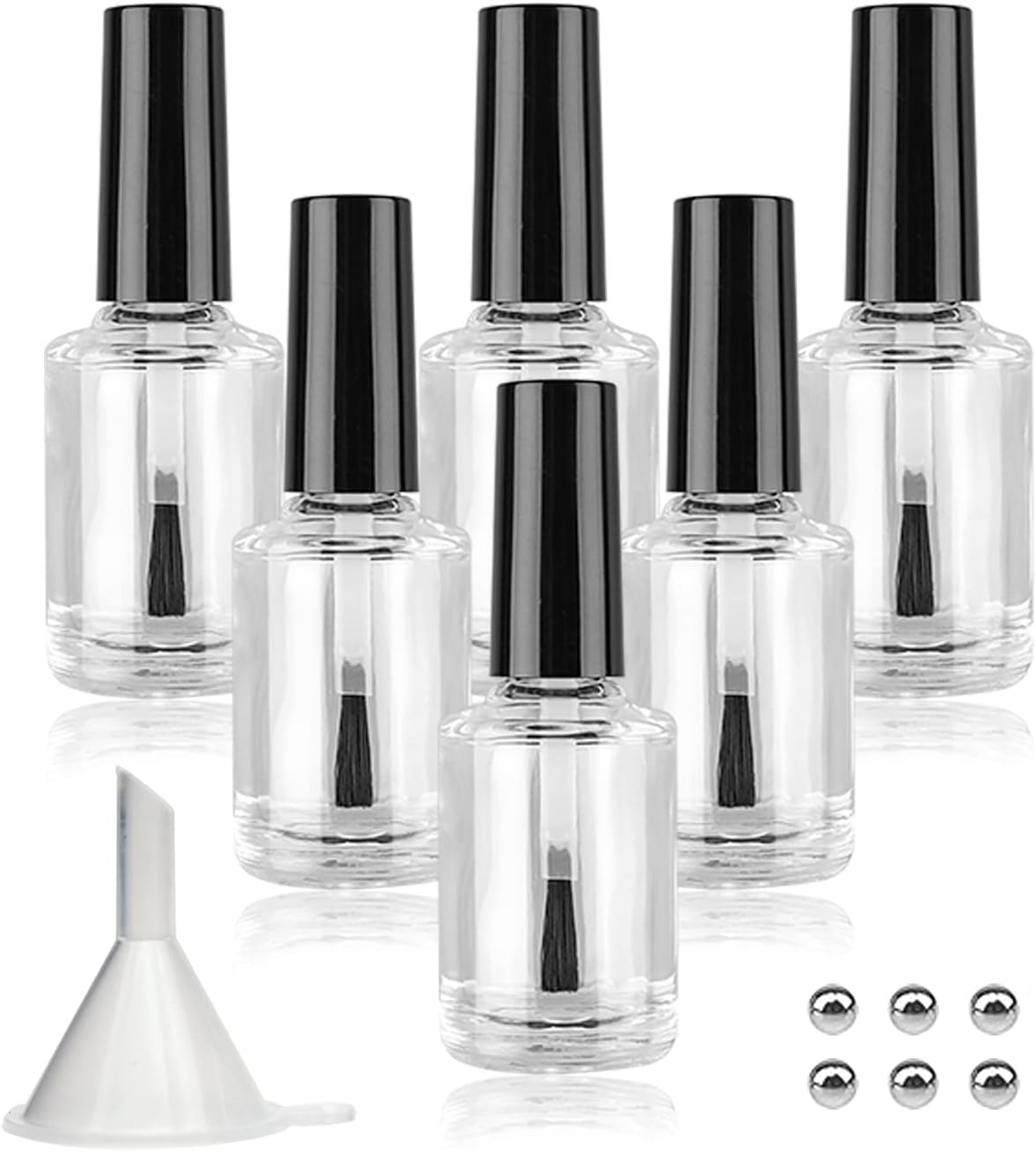 Agidea Empty Nail Polish Bottles with Brush Cap, 15Ml Empty Glass Refillable Nail Polish Bottles with Mixing Agitator Balls & Funnels, Pack of 6 image number 3