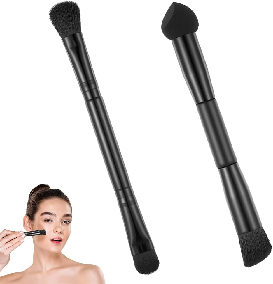 Lymizhuo 2Pcs Dual Ended Hairline Brushes &ndash; Soft Bristles & Sponge Tip for Seamless Hair Root Concealer, Boldify Hairline Powder, Contour & Touch up &ndash; Travel-Friendly Makeup Brushes Set image number 1