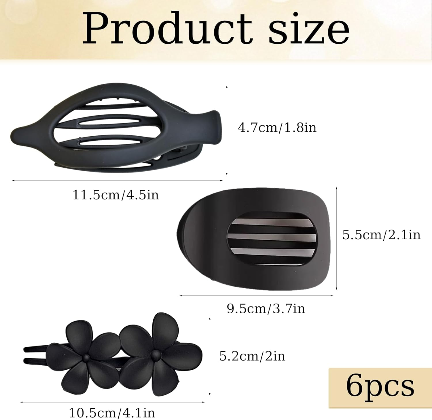 SSKHE 6 Pcs Flat Hair Claw Clips Set - 3 Styles with Black & Brown Colors | Flat Claw Clips for Women, Strong Hold Flat Hair Clips Ergonomic Design, Strong Hold, Ideal for Curly Hair and Styling image number 6