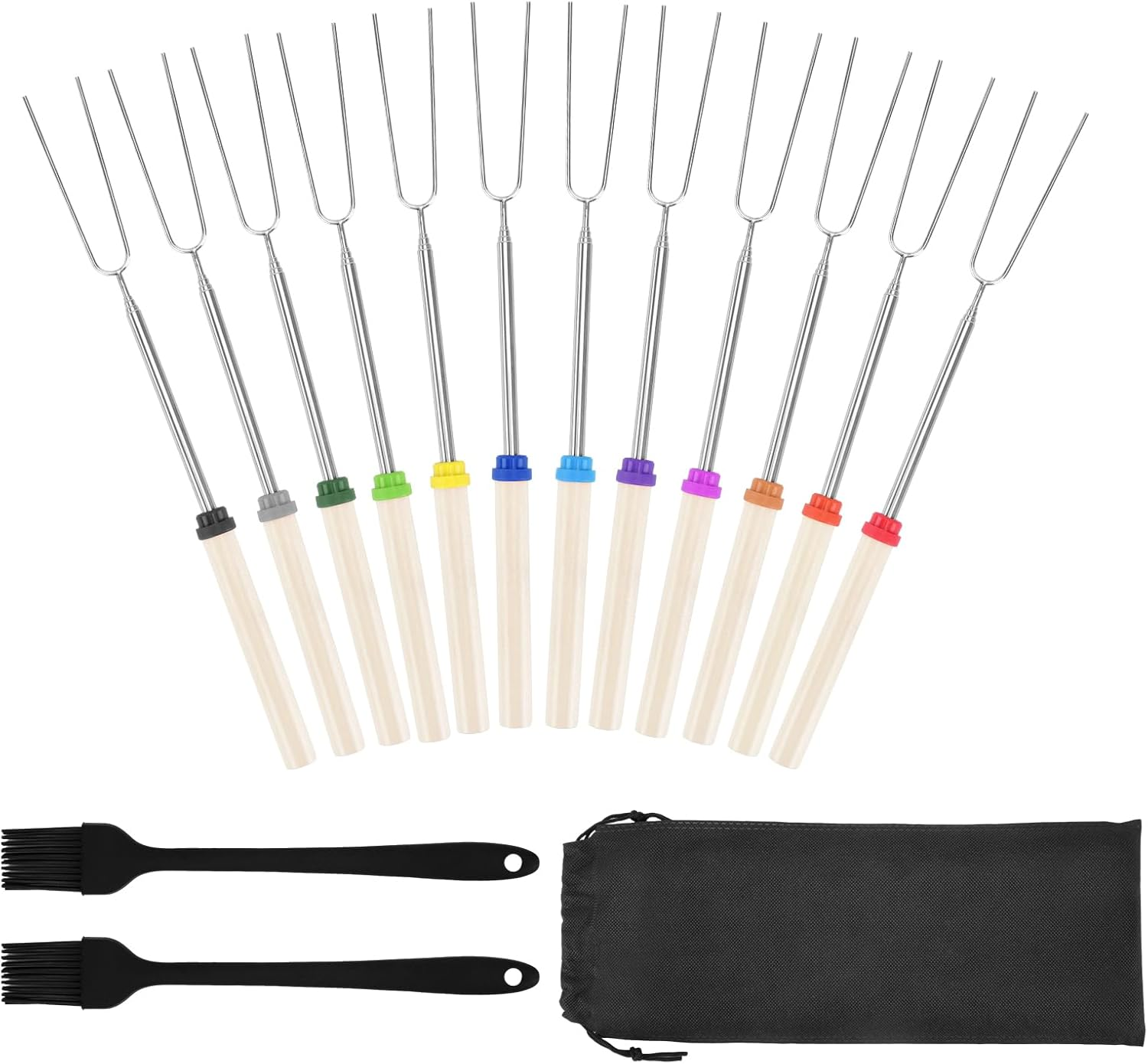 12 Pcs Marshmallow Roasting Sticks, Fire Pit Long Smores Kit 32 Inch, Metal Smores Sticks & Hot Dog Forks Skewers with Wooden Handle for Campfire Camping BBQ Cooking Bonfire Accessories image number 2