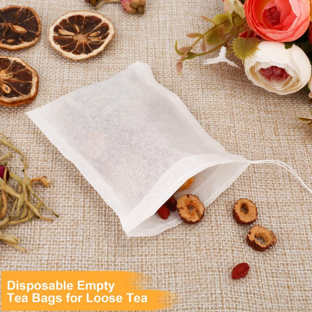 Betybedy Tea Filter Bags Disposable Tea Infuser Safe & Natural Material 1-Cup Capacity Drawstring Empty Bag for Loose Leaf Tea Set of 100（3.15 X 3.94 Inch） image number 1