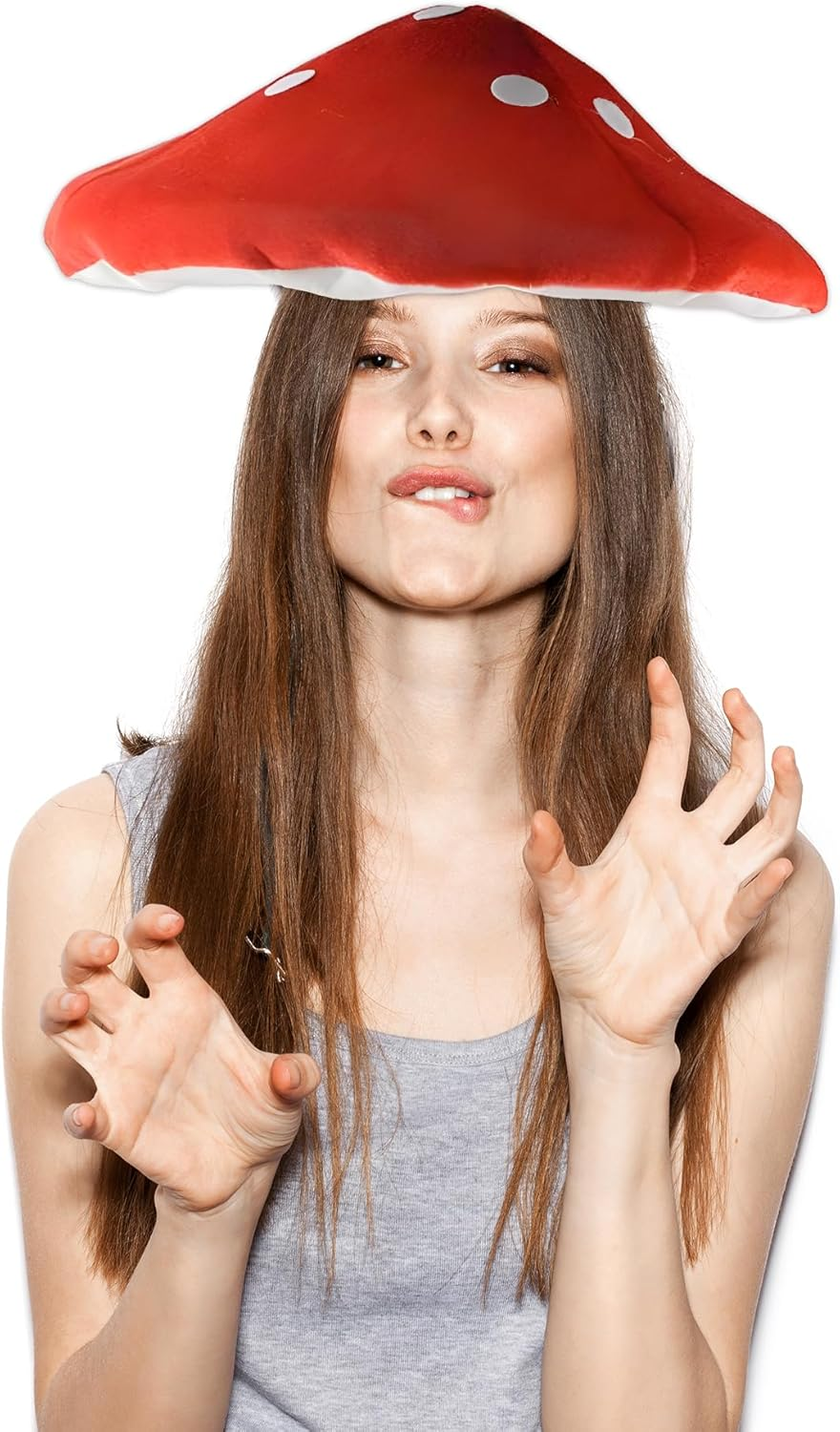 2Pcs Mushroom Hats Set, Spotted Toadstool Beret with Felt Cape, Soft Plush Costume Headwear for Boys Girls Adults for Birthday Parties Stage Shows & Fun Photo Shoots image number 6