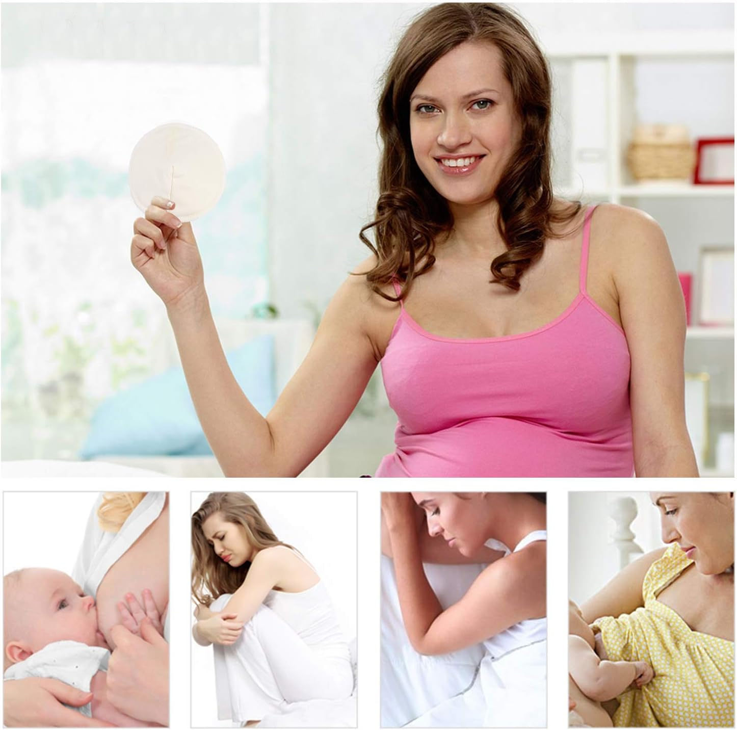 12 PCS Washable Bamboo Nursing Pads, Reusable Organic Breast Pads with Laundry Bag and Storage Bag, Soft & Super Absorbent - Perfect Baby Shower (Conical) image number 3