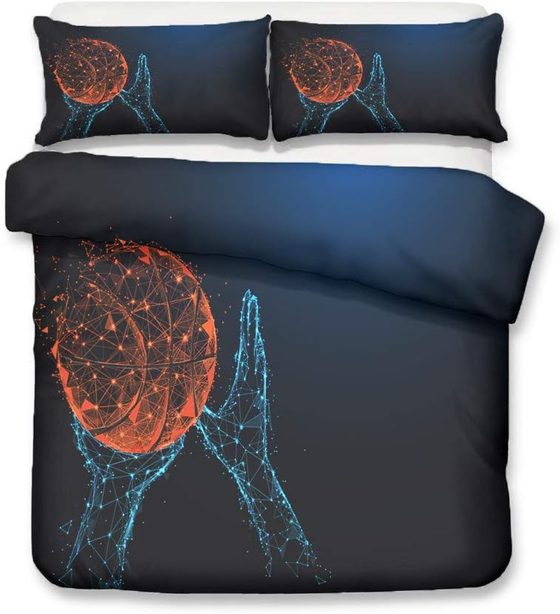 Basketball Duvet Cover Set for Single Double King Size Bed, Morbuy 3D Sport Printed Microfiber Bedding Sets Duvet Set Quilt Case with Pillowcase (140X210Cm,Navy Shooting) image number 1