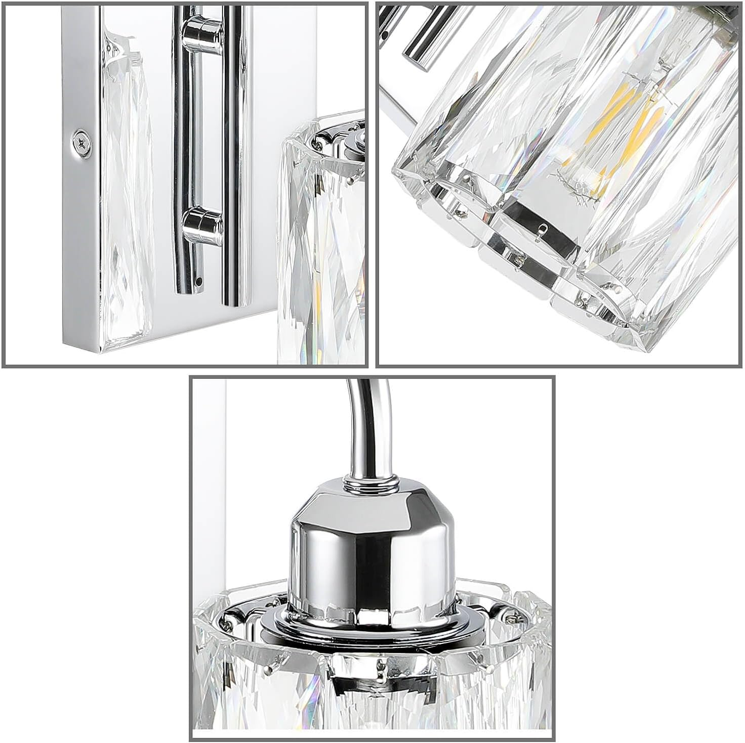 Crystal Wall Light Indoor, Modern Bedroom Wall Lamp with K9 Crystal Shade, Chrome Bathroom Sconce for Bedroom Mirror Living Room Hallway NL-W326-CH - Matte Black image number 3