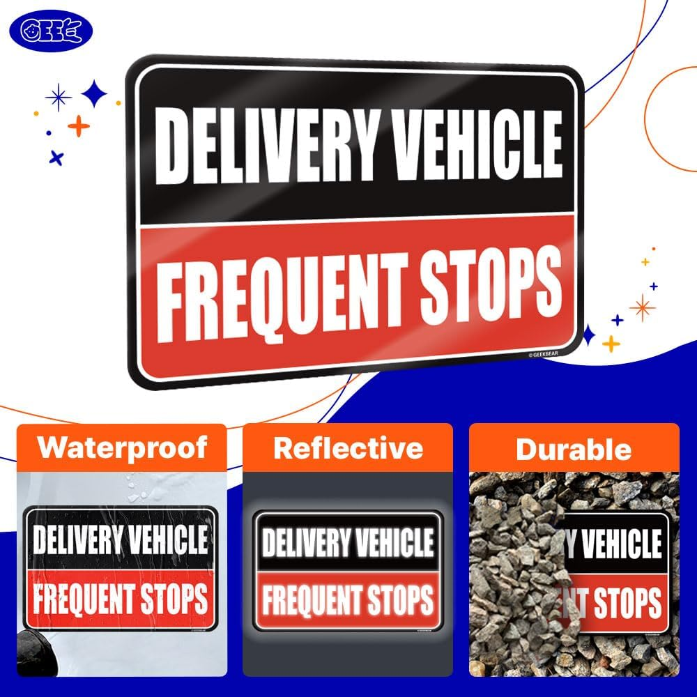 GEEKBEAR Delivery Vehicle Frequent Stops Sign (Yellow/Black, 2 Pack) - Reflective, Strong Magnetic Hold, Durable, Eye-Catching Design, Gift-Ready image number 3